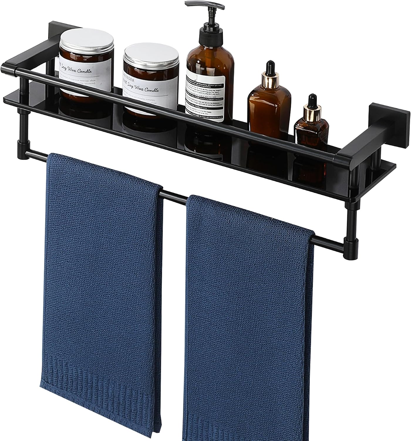 Alise Bathroom Shelf with Towel Bar, 20" Wall Mounted Glass Bathroom Shelf