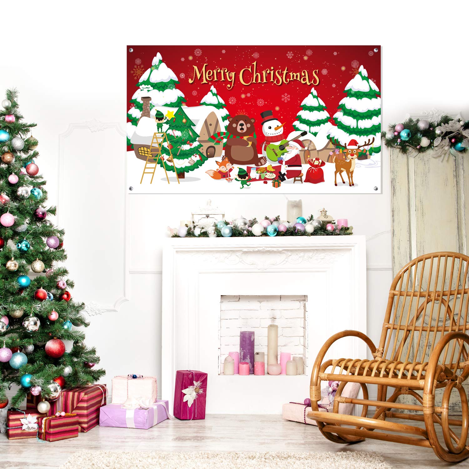 Christmas Garage Door Banner Large Christmas Backdrop Decoration Holiday Vinyl Cover Christmas Door Decorations Garage Banner For Outdoor Indoor Home Nativity Holiday Wall Photo Background (C