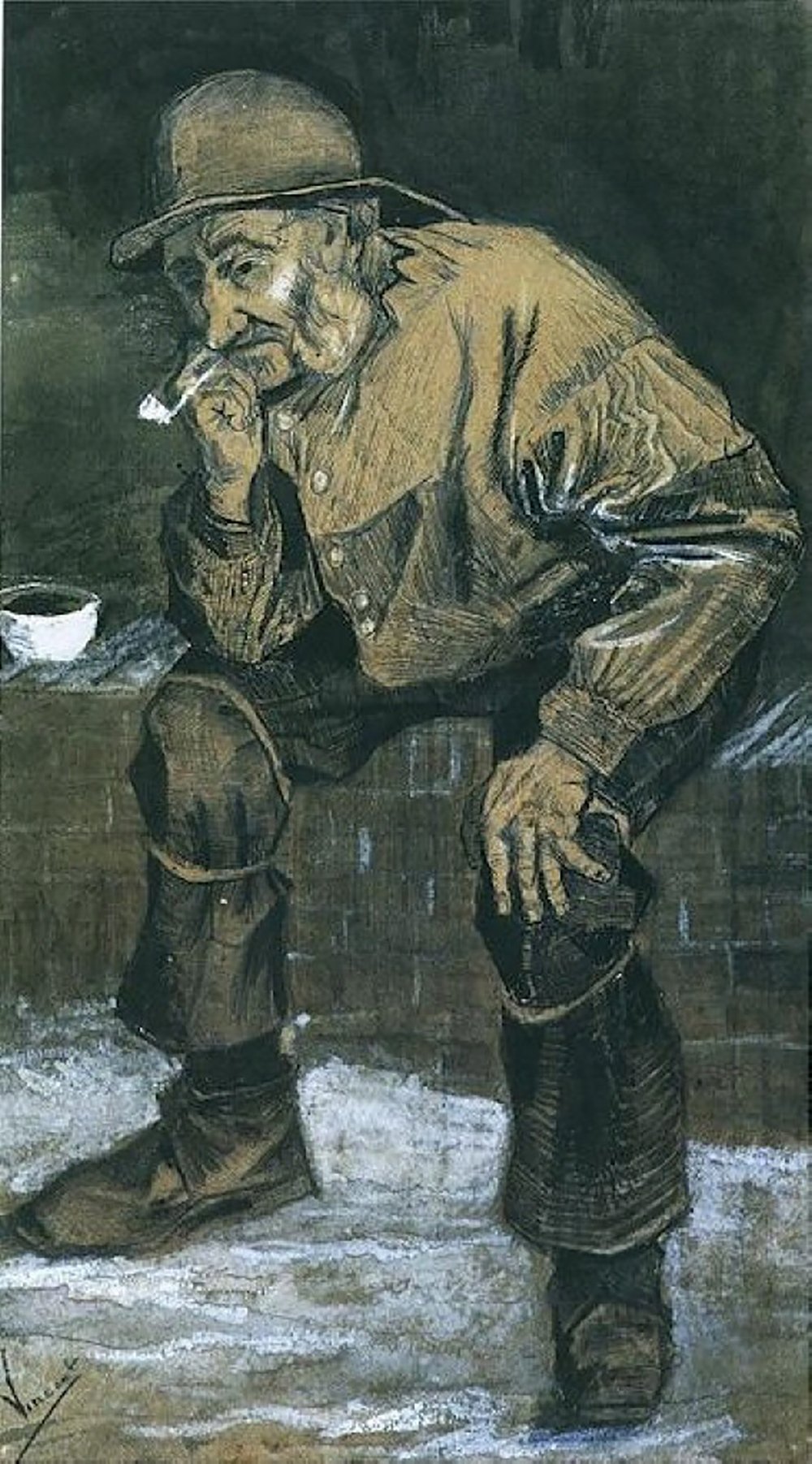 Cuadro enmarcado de Van Gogh Pescador con Souwester, obra de arte de tamaño mediano y mate