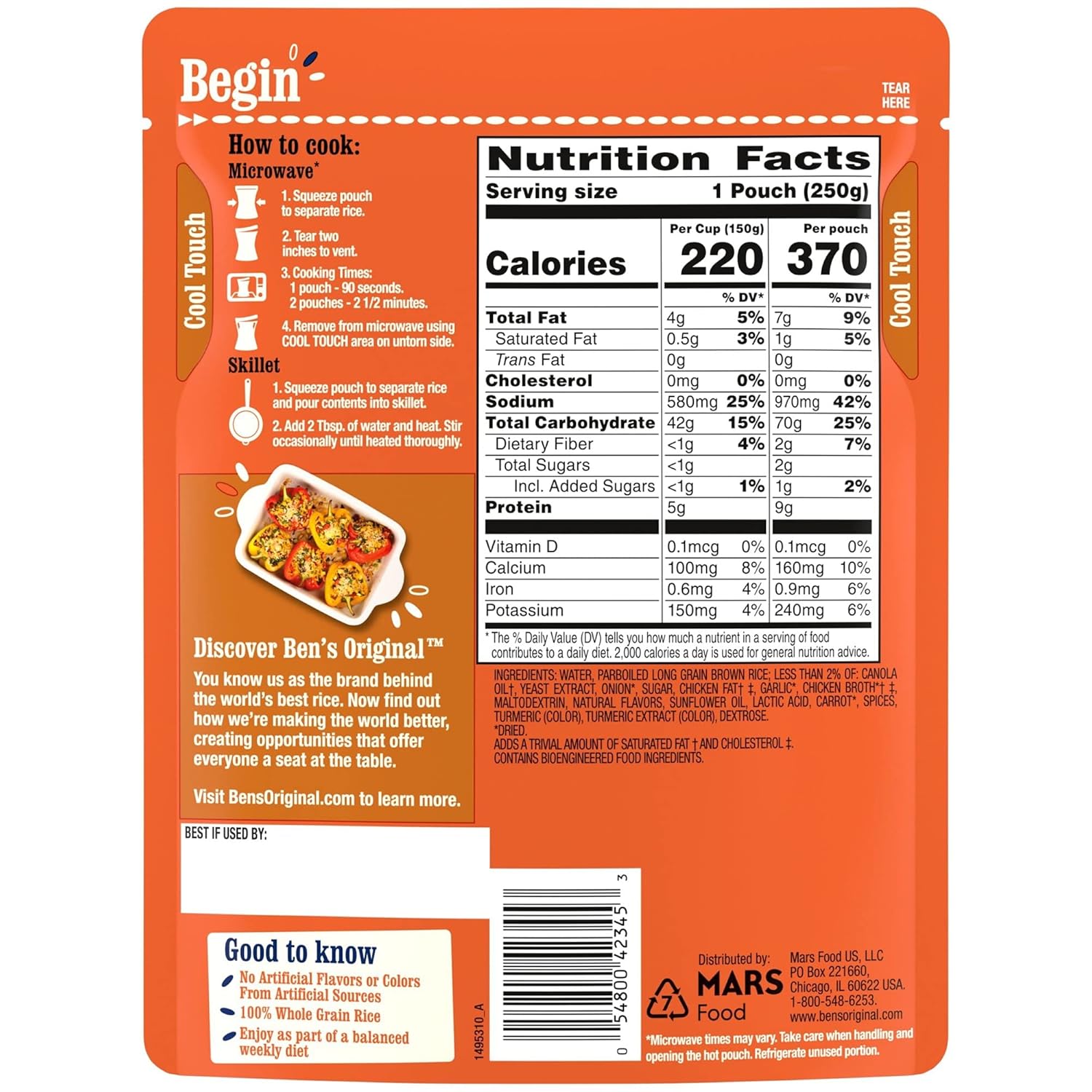 BEN'S ORIGINAL Ready Rice Chicken Flavored Whole Grain Brown Rice, Easy Flavored Rice Dinner Side, 8.8 oz Pouch (Pack of 12)