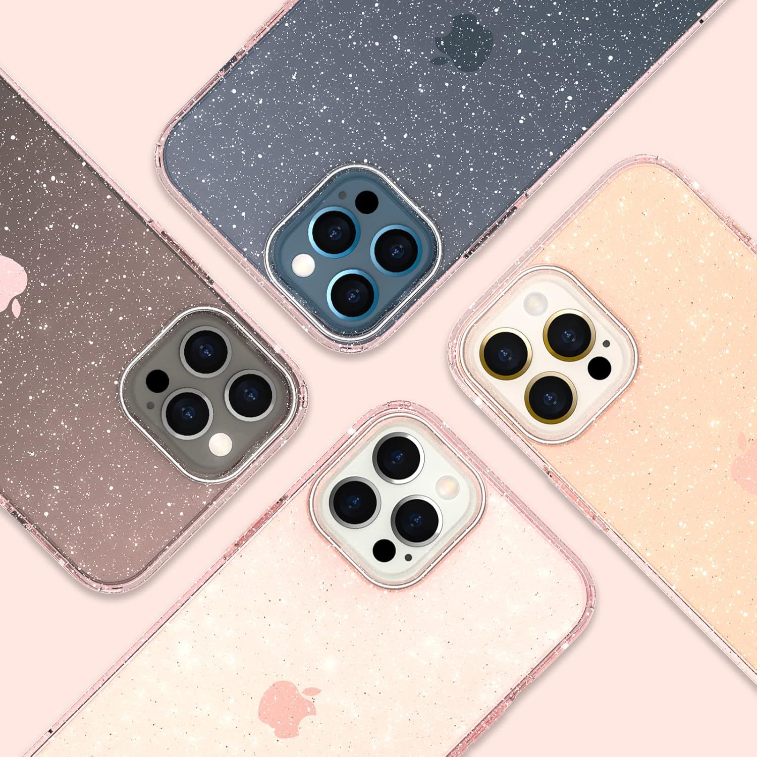 ORNARTO Shiny Clear Case for iPhone 12 Pro Max, Bling Rugged Shockproof Hybrid Full Covered Protective Case Back Cover for New iPhone 12 Pro Max(2020) 6.7"-Rose
