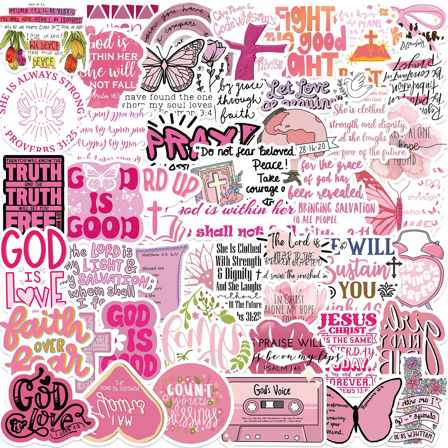 50 PCS Bible Verse Stickers Jesus Inspirational Pink Christian Stickers Faith Bible Scripture Sticker Religious Sticker for Adults Faith Based Gifts