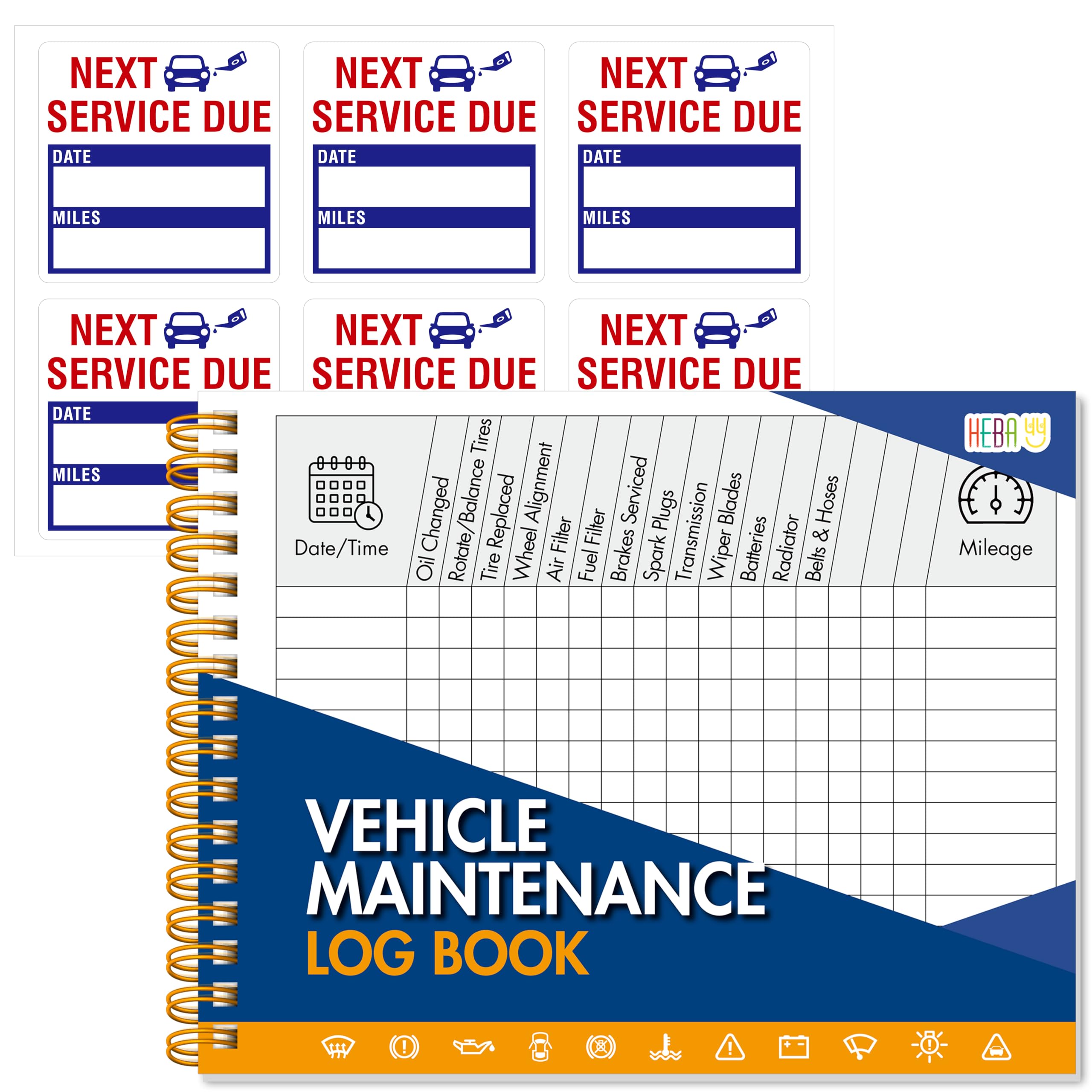 Vehicle Maintenance Log Book, 110 Car Maintenance & Expense Tracker Record Sheets Plus 36 Service Due Stickers, Car Repair & Service Record Spiral Binding Logbook (5.5” x 7.1”)