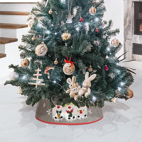 Miniatura 4 de Collares de árbol de Navidad para árboles artificiales con gnomos de Navidad, falda de árbol de Navidad como cubierta base con patrón de gnomos de