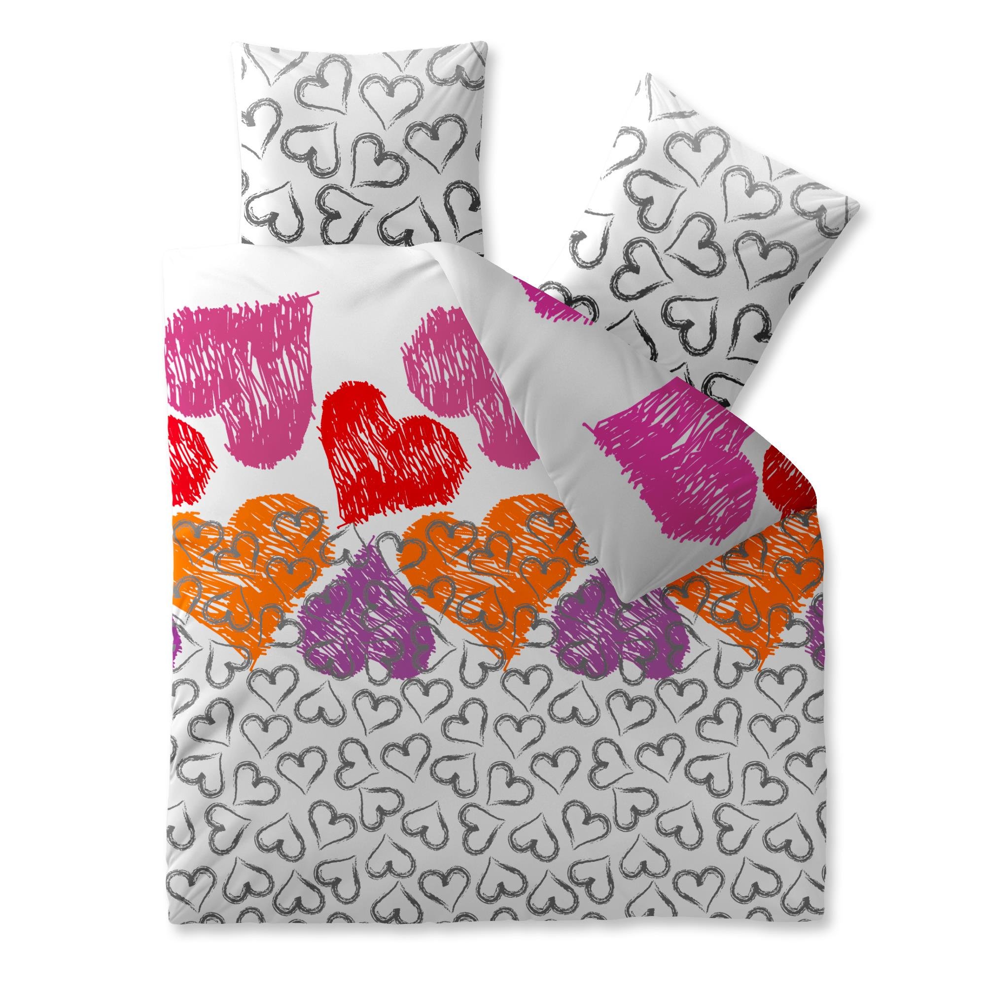 CelinaTex Fashion Bettwäsche 200x200 cm 3teilig Baumwolle, Bettgarnitur für Sommer und Winter, Ganzjährig, Bettbezug, Bettenset, Schöner Wohnen Mimar Herz Weiß Grau Violett