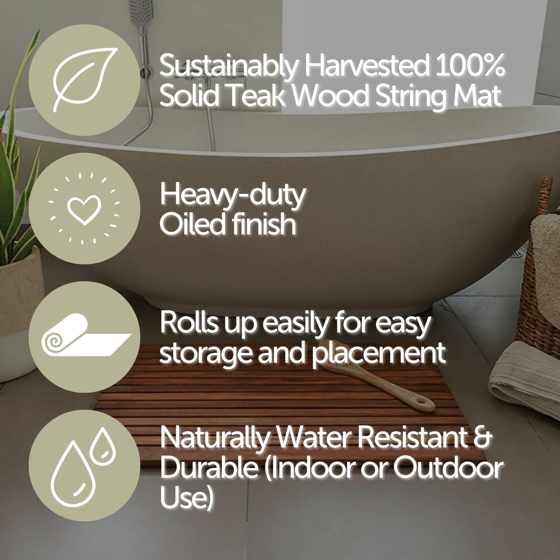Nordic Teak Saitenmatte aus 100% massivem Teakholz, für den Innen- und Außenbereich, rutschfeste Holzplattform für Sauna, Pool, Whirlpool, Bodenbelag, Dekor und Schutz (geölte Oberfläche, 79,8 x 49,8