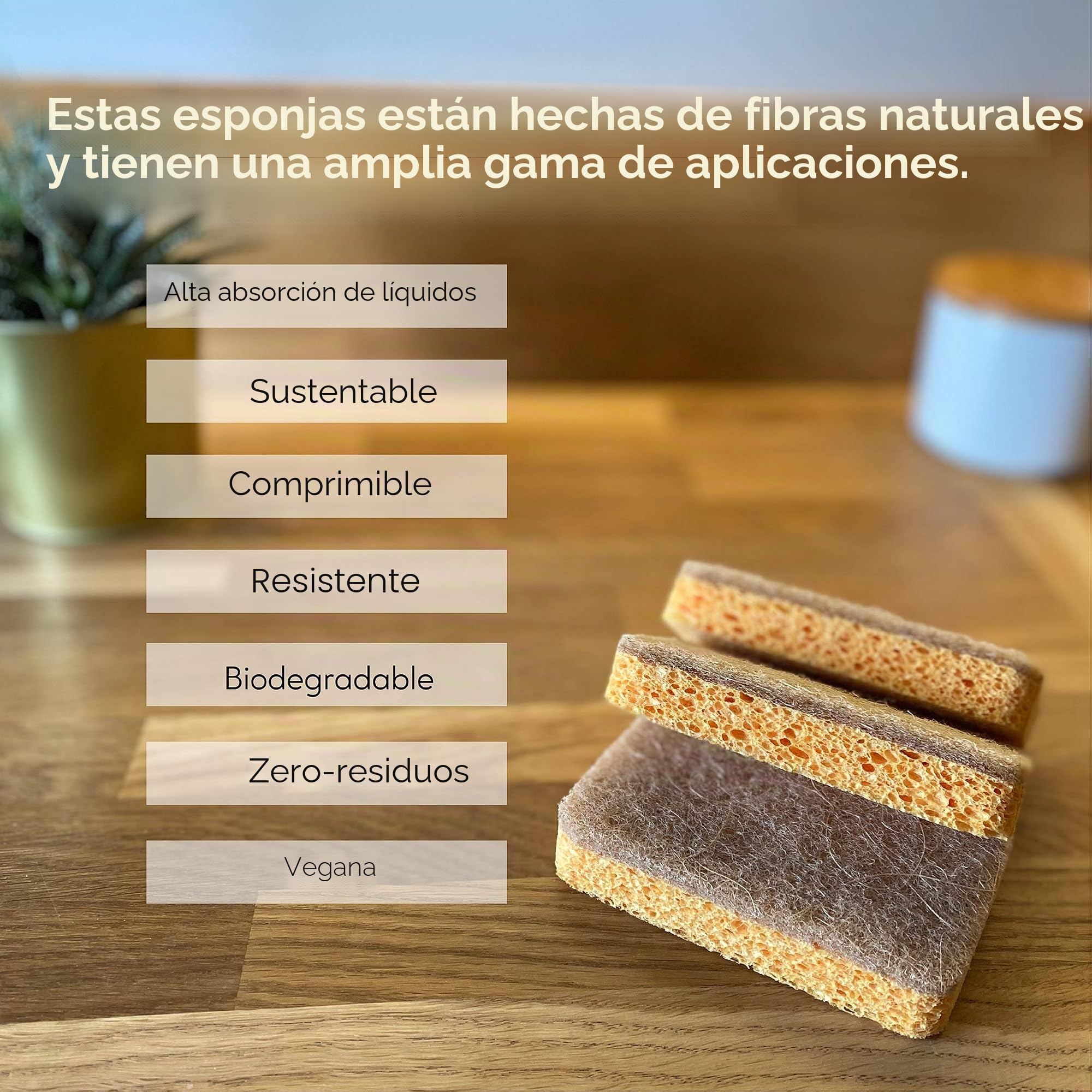 Esponjas naturales biodegradables ecológicas antiarañazos para cocina y baño (paquete de 12)