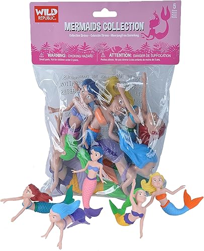 Wild Republic Figuras de sirena colección de cinco piezas, bolsa de polietileno, juguetes de sirena, muñeca de sirena, regalos para niñas, juguetes