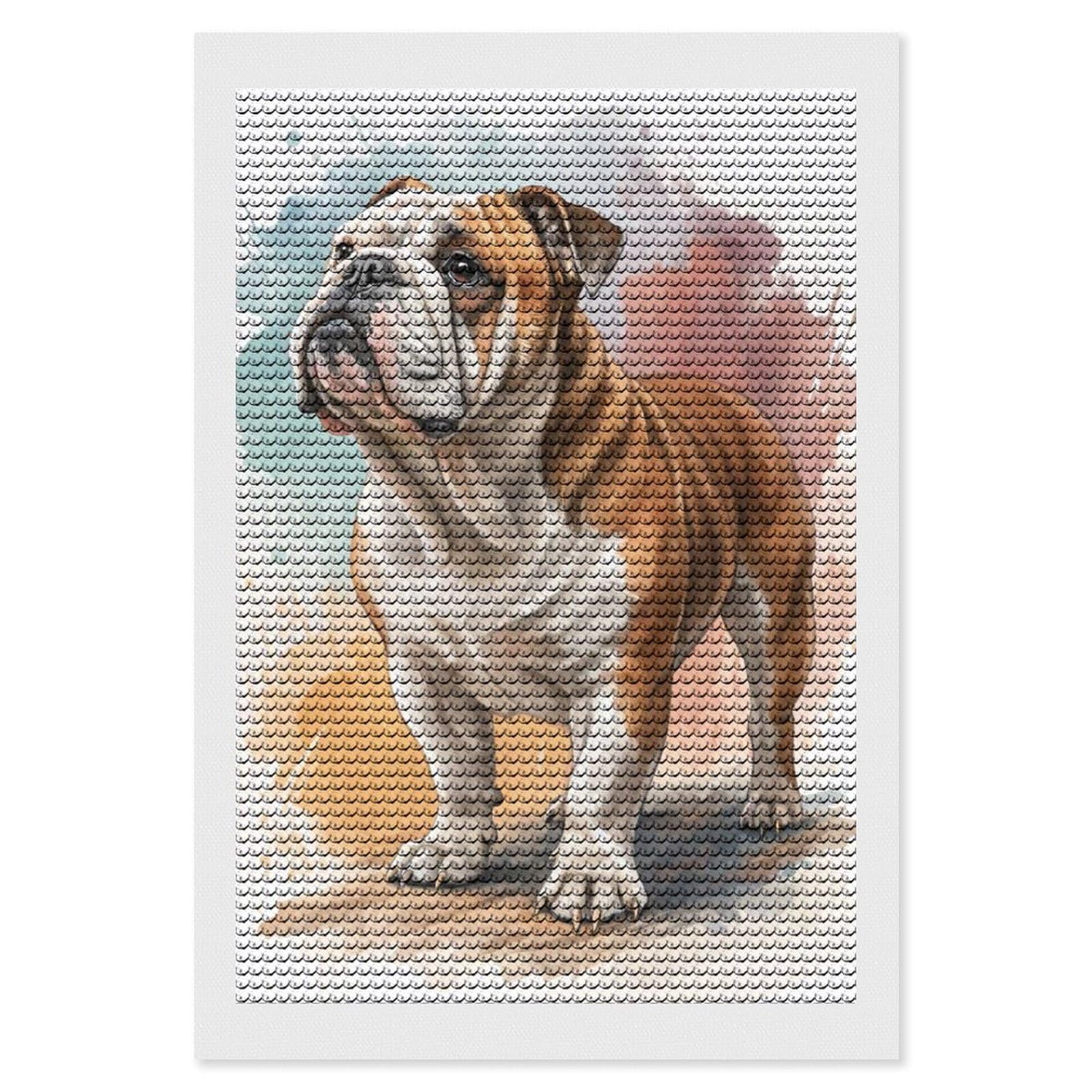 Junmoney Watercolor Bulldog Portrait Full Drill Diamond Painting Kit 8"x12", for Teens, Adhesive Canvas, Bedroom Decor, Holiday Gift Idea