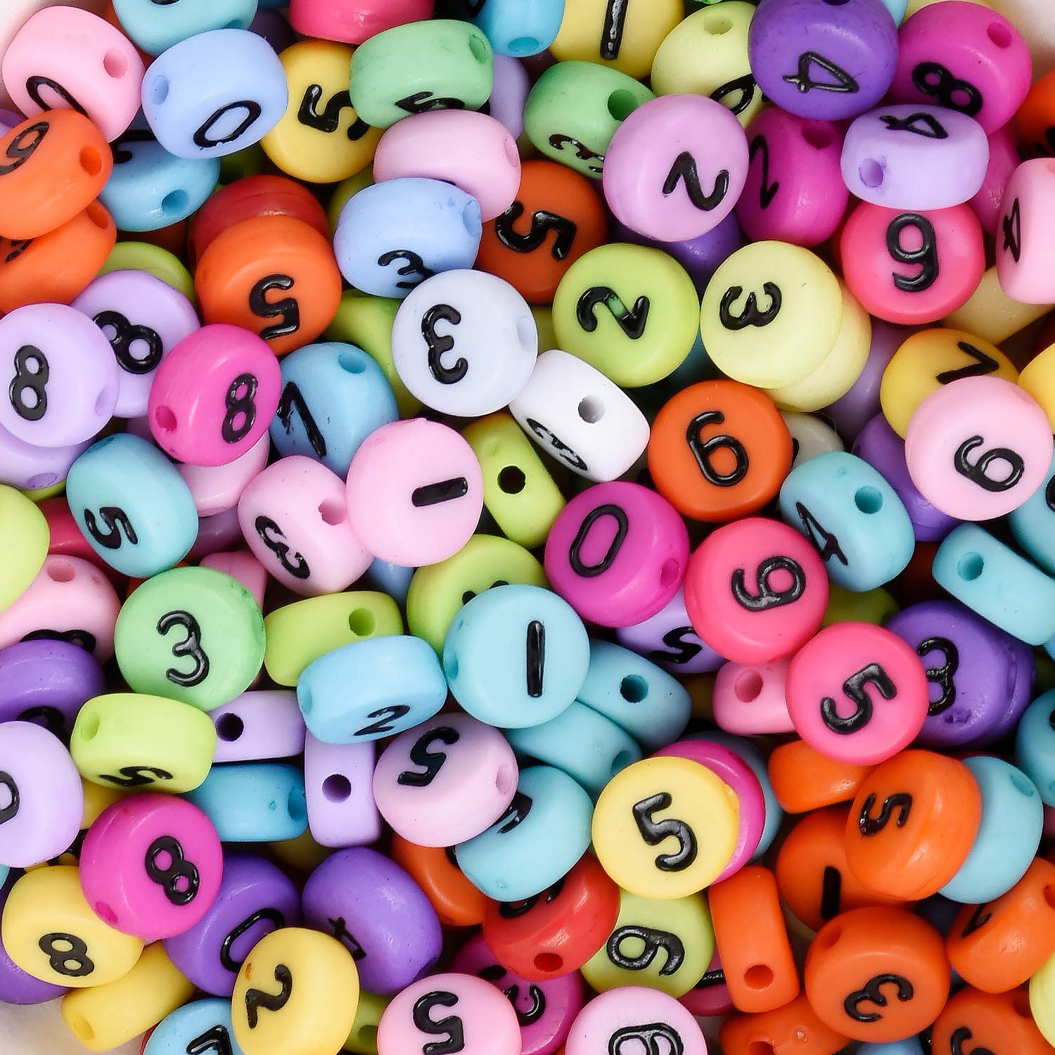 Rosebeading Acrylic Multicolor Number Beads, Plastic Mix Color Number Beads, Flat Round Colorful Acrylic Number Beads, Size 7Mm, 100Pcs/Lot