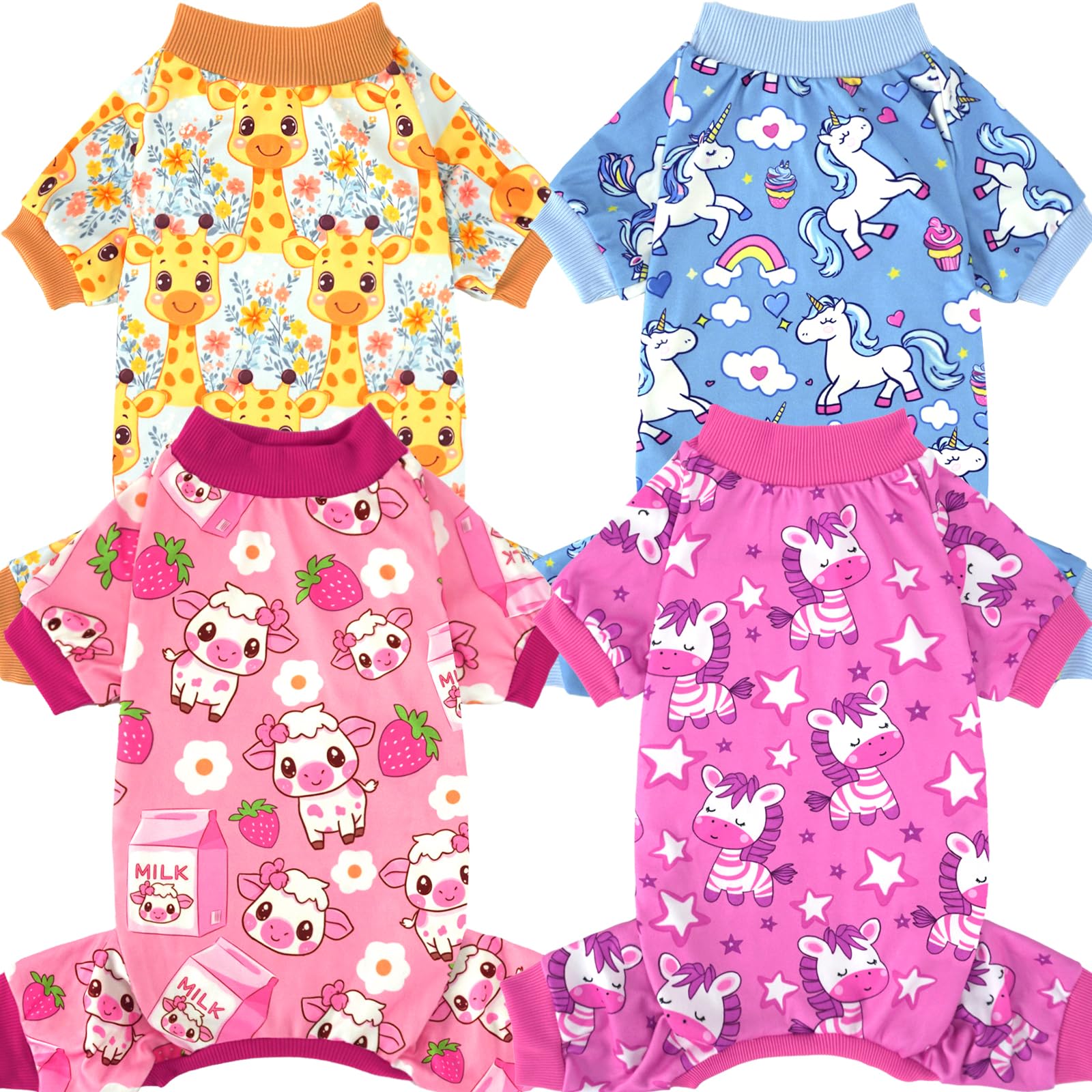 XPUDAC 4 Pack Dog Pajamas for Small Medium Dogs, Strechy Soft Puppy Clothes for Doggie Girl Boy Pet Jumpsuit, Cat Onesie-XS