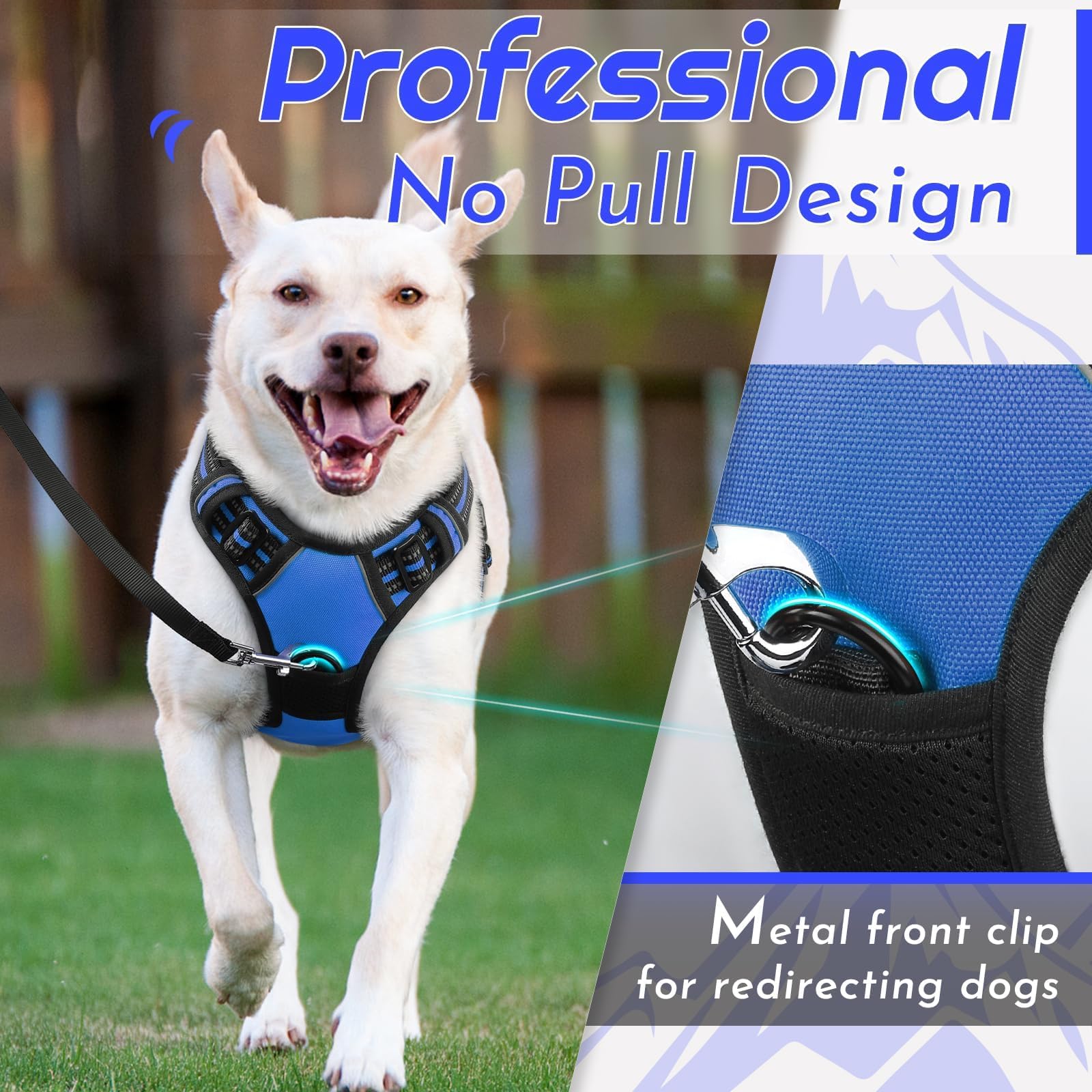 Eagloo Pettorina Cane Taglia Piccola, Pettorina ad h Antifuga, Imbracatura per Cani Anti Tiro con Doppio Gancio, Imbracatura Robusto e Regolabile per Addestramento Passeggiate, S, Blu