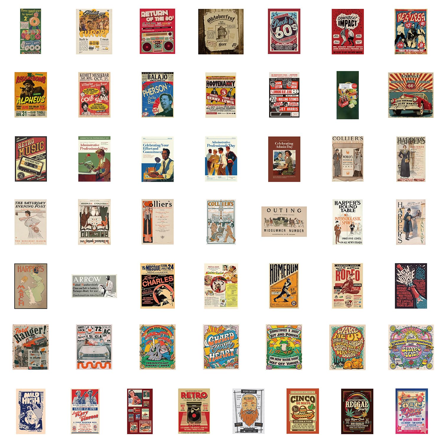 Vintage Posters Stickers 50PCS for Kids Teens Girls Adults,Art Posters Waterproof Decals for Water Bottles Laptop Bicycle Skateboard Luggage Phone Computer Scrapbook Car Helmet Guitar - Image 2