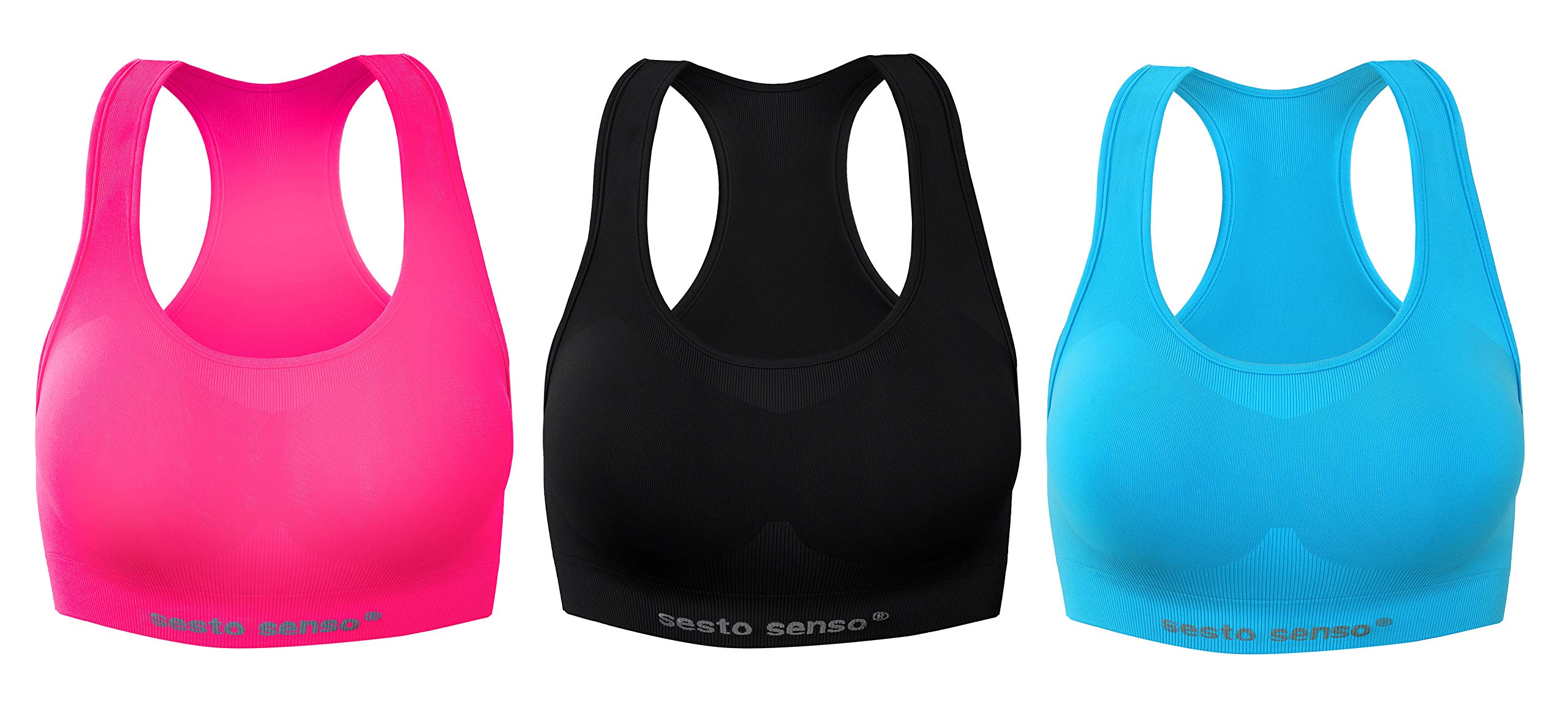 sesto senso Sport BH Nahtlos 3er Pack Damen Racerback Starker Halt ohne Bügel