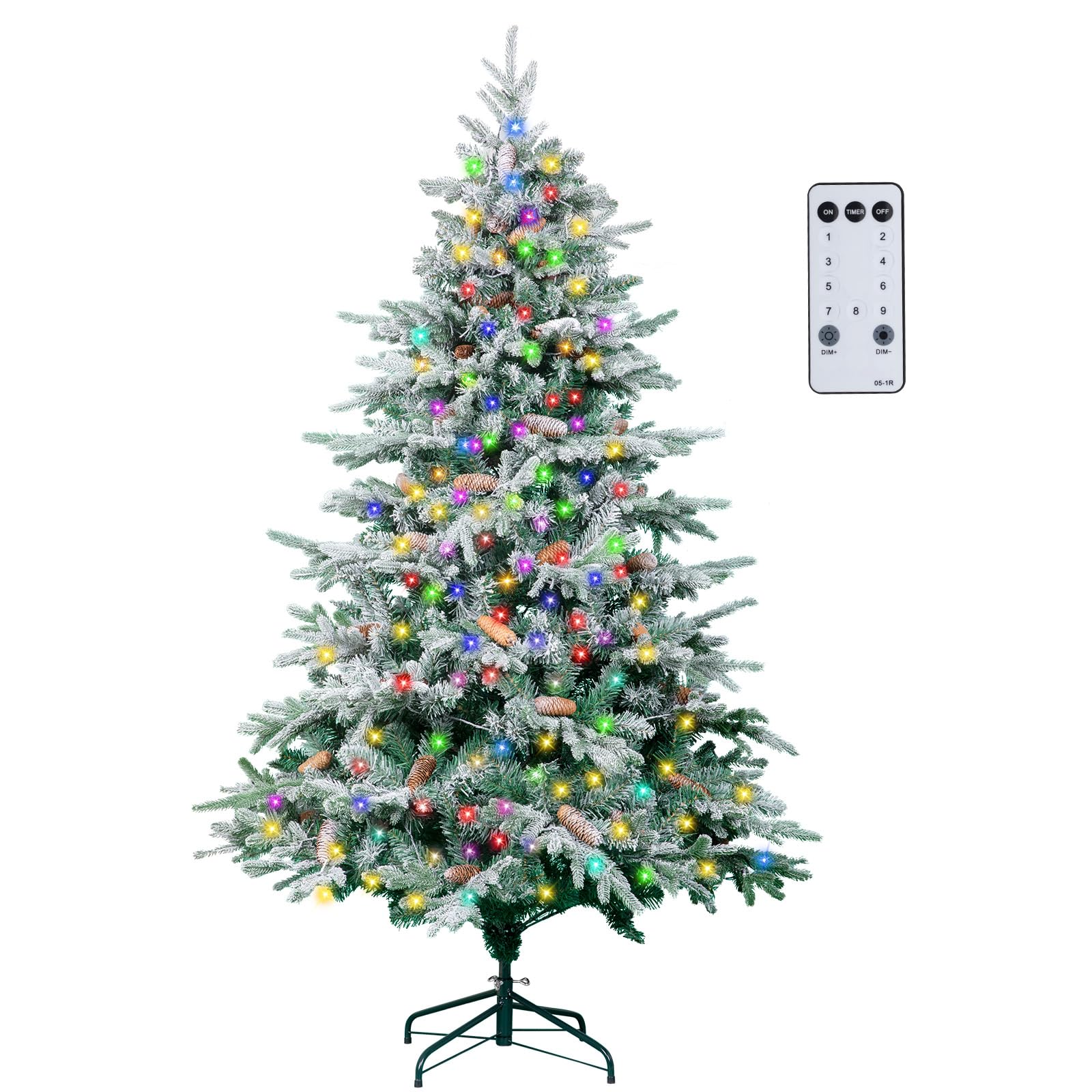 NALONE 7FT Pre-Lit Snow Christmas Tree with Remote Control and Timer, Snow Flocked Artificial Full Fir Christmas Tree with 792 Tips, 250 Lights, 9 Lighting Mode(Arctic Fir Tree, 7 FT)