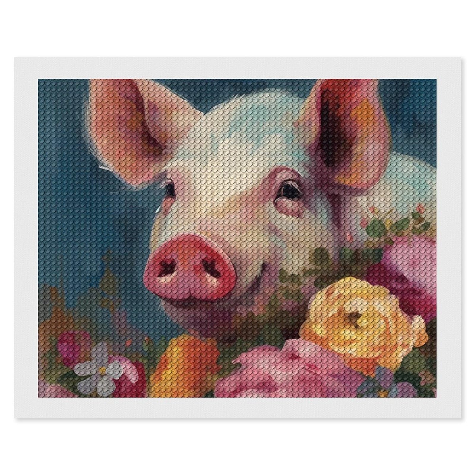Painting Flower Pigs Diamond Art Kits for Adults, DIY 5D Diamonds Painting Kits for Beginner, Round Full Drill Diamond Dots Painting, 16"x20" Diamonds Pictures Gem Art and Crafts Wall Decor