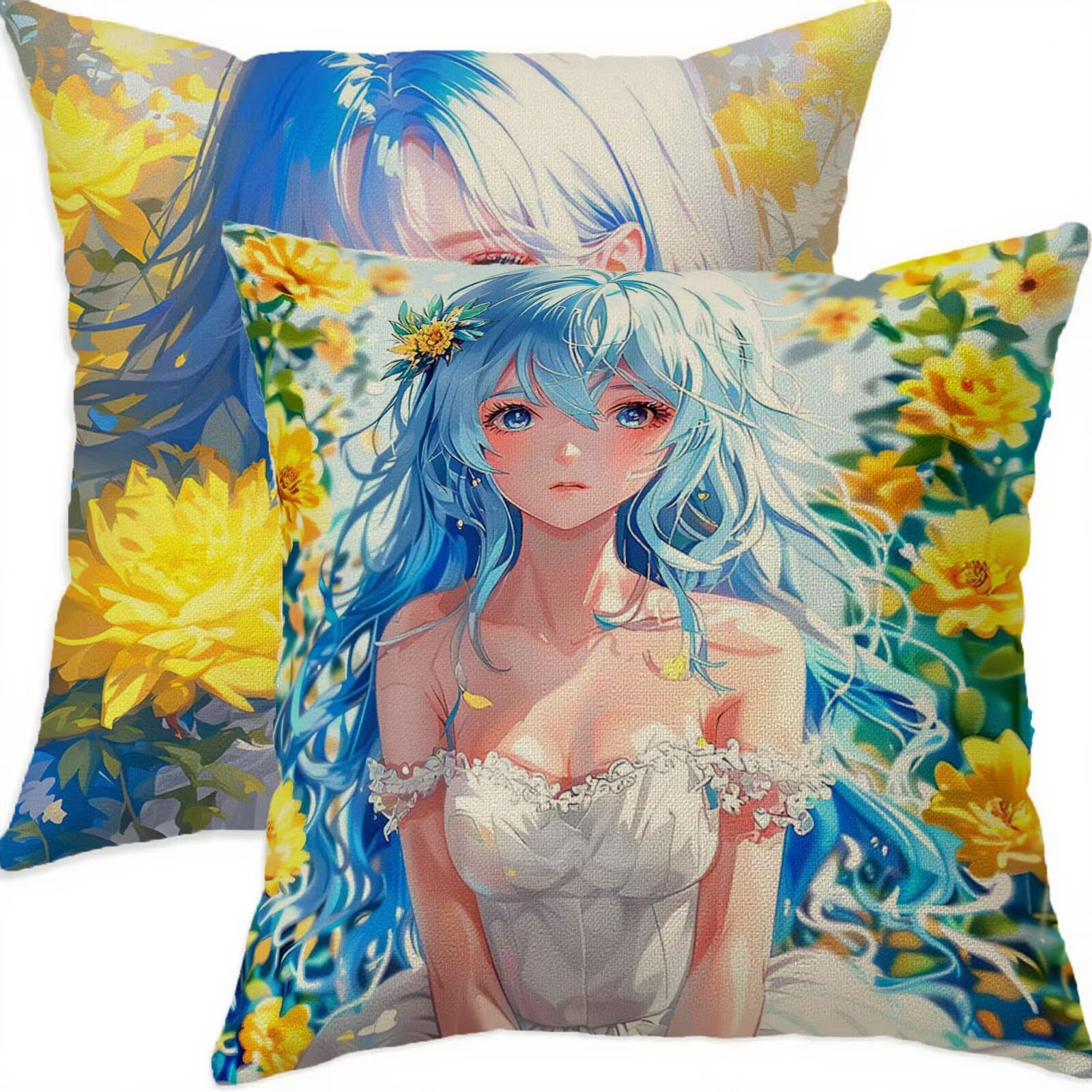 Cadeau femme : lot de 2 housses de coussin 80x80 cm fleur pour le patio