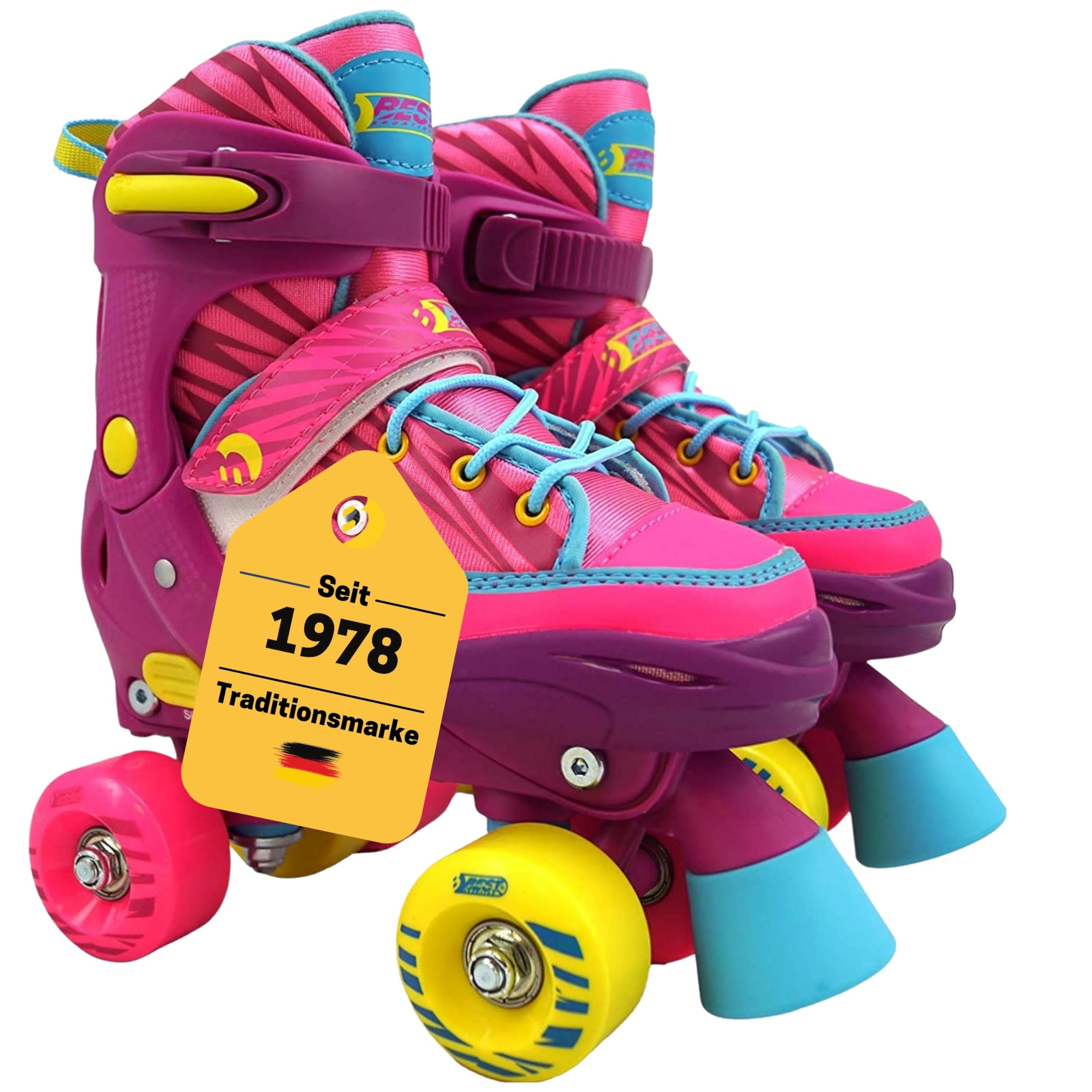 Best Sporting Rollschuhe Kinder I Rollschuhe größenverstellbar I robuste Inliner für Kinder mit Bremse I Jeans - pink I Rollerskates Schuhe Kinder I Inliner mit 4 Rollen