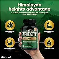 Vista 2 de Anuva Pure Shilajit Ultra Himalayan Shilajit Cápsulas 15,250 mg, Orgánico, Ashwagandha, Ginseng, Cordyceps, 60 cápsulas vegetarianas, para hombres