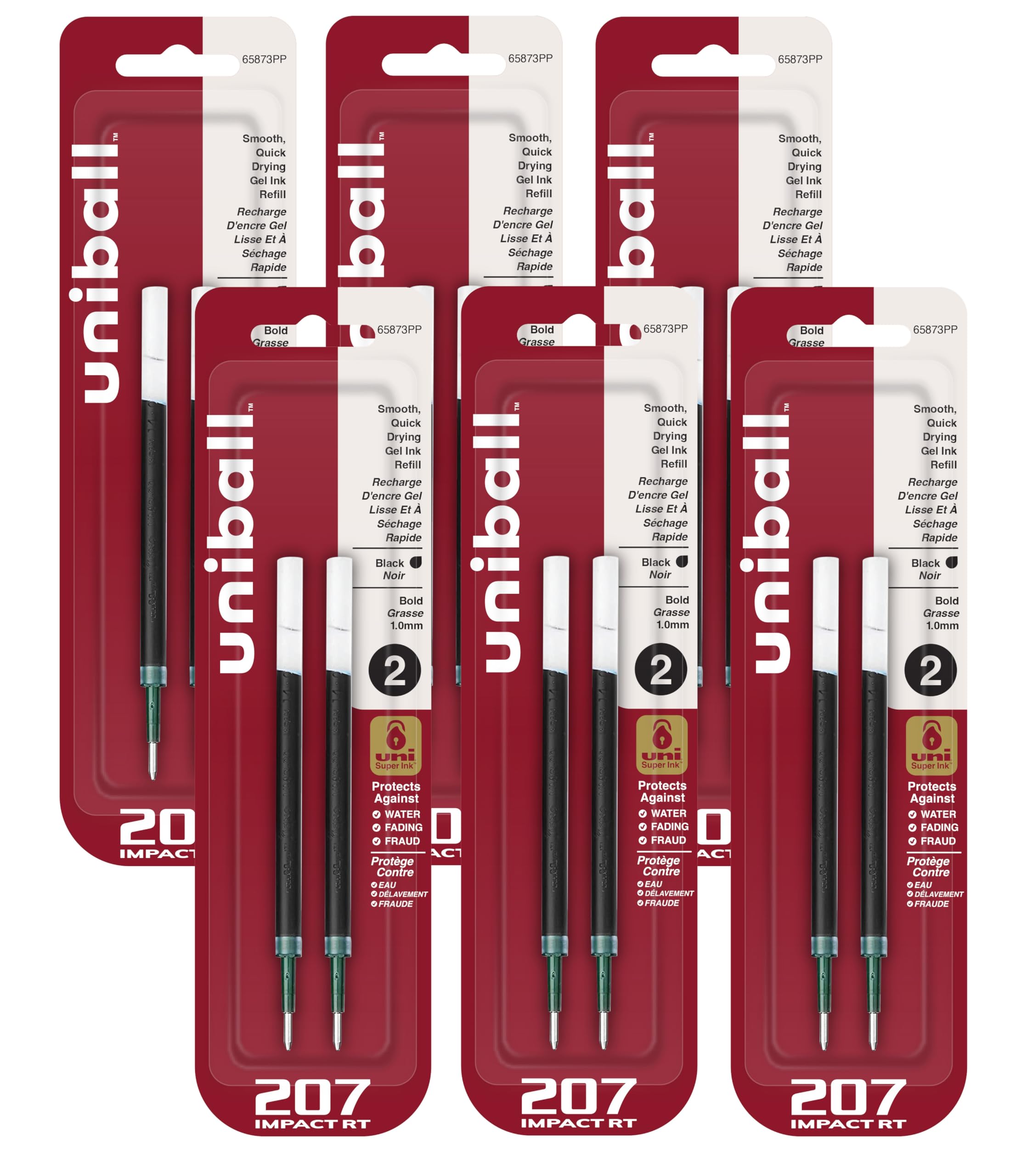 uni-ball Gel uni-ball Impact RT Retractable Pen Refills, Bold Point, Black Ink, Pack of 2, 6 Packs
