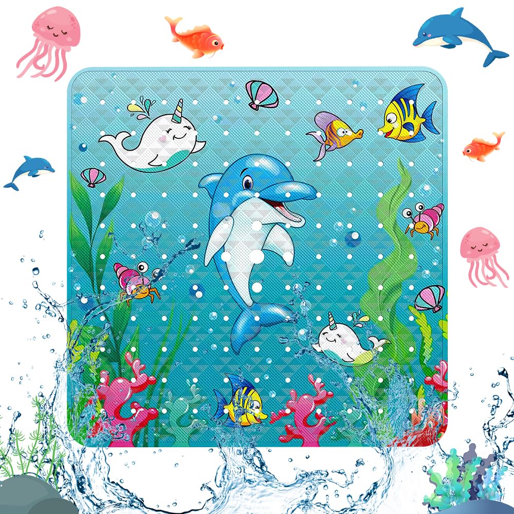 Tappeto da Doccia 53x53cm, Tappeto da Bagno Antiscivolo Bambini, Tappeto da Bagno Quadrato Antiscivolo,Tappeto da Doccia Antimuffa con Ventosa per Adulti e Bambini