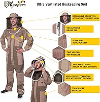Vista 3 de Traje de abeja ultra ventilado de 3 capas para hombres y mujeres, traje de apicultura prémium con guantes de abeja y dos velos de apicultura Marrón