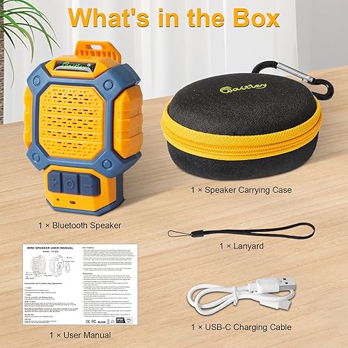 Miniatura 8 de waitley Mini altavoz Bluetooth portátil, clip y cordón, IP56 impermeable, tiempo de reproducción de 12 horas, micrófono integrado para exteriores,