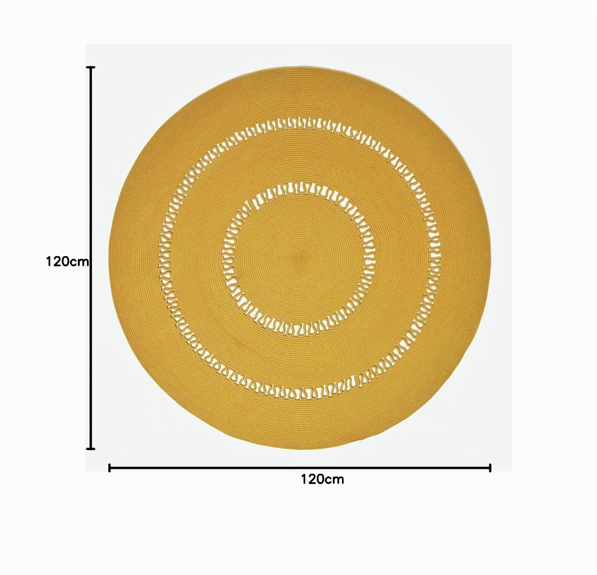 Homescapes senfgelber Teppich, rund, 120 cm, gehäkelter Teppich/Vorleger aus Baumwolle im Retro-Look mit Loop-Muster, flach gewebter Teppich für Schlafzimmer, Wohnzimmer, Flur oder Küche, gelb