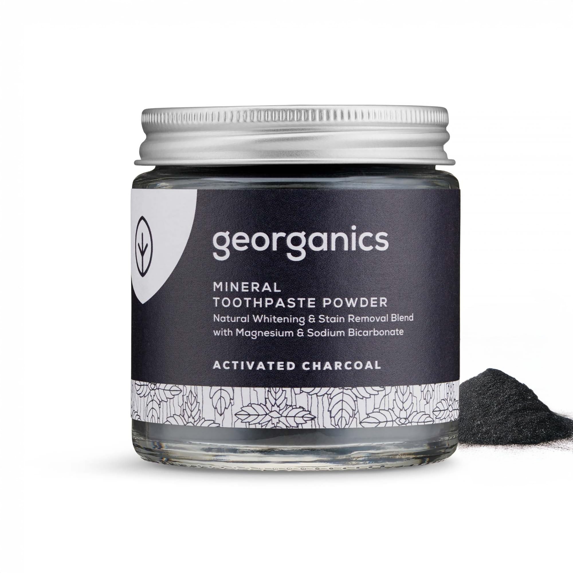 Georganics Whitening Mineral Toothpaste Powder - 60ml - Charcoal - 100% Natural Fluoride Free, SLS Free & Glycerine Free - Stain Removing & Teeth Whitening - Certified Cosmos, Vegan & Cruelty-Free