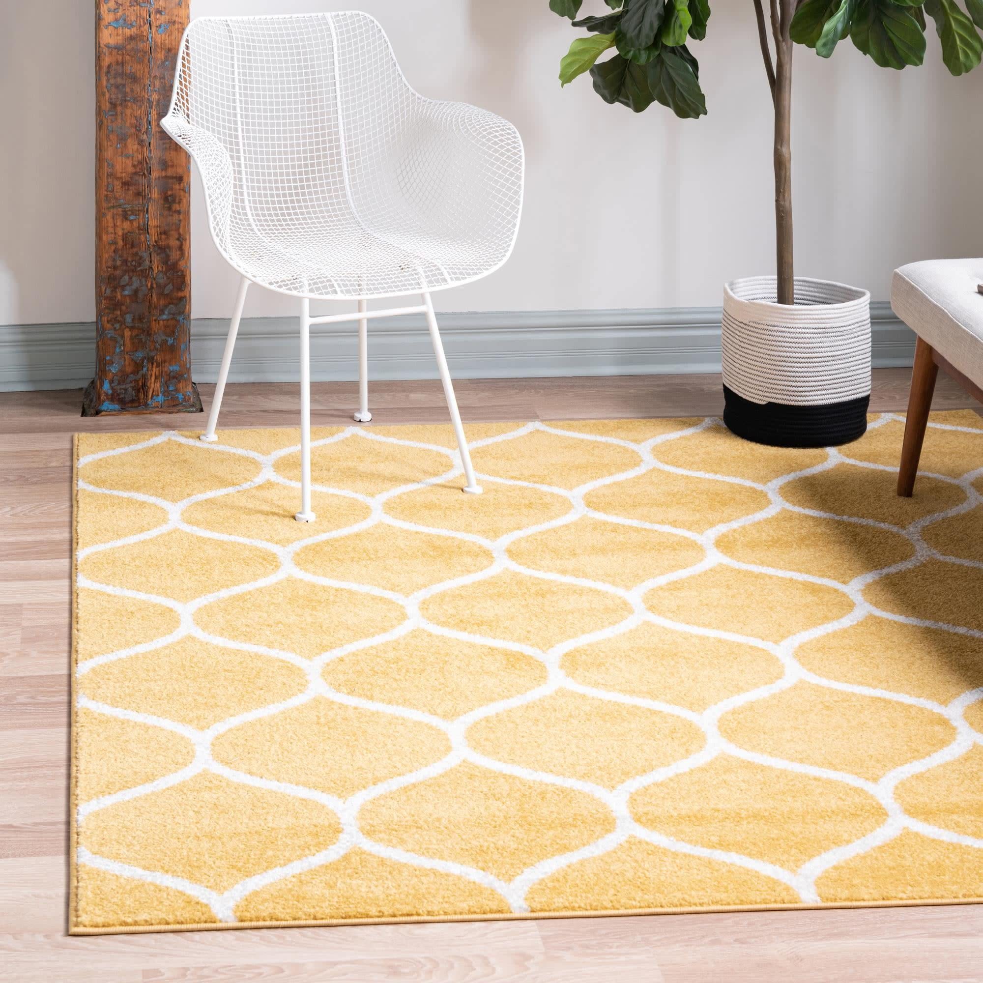 Unique Loom Trellis Frieze Collection Area Rug - Rounded (3' Square, Yellow/ Ivory)