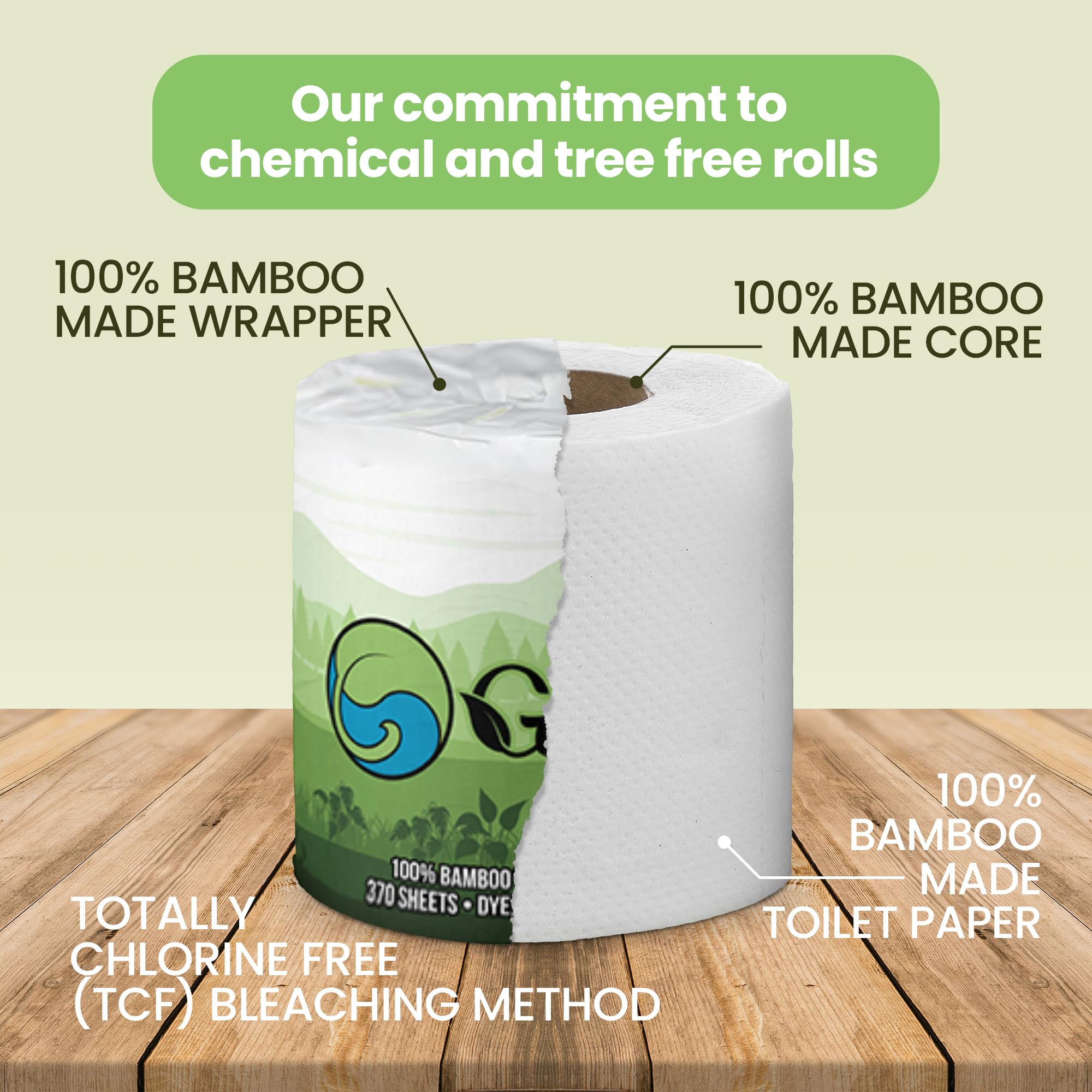GAIA'S - Papel Higiénico de Bambú Orgánico Suave y de, 48 Megas Rollos, 3 Capas, 370 Hojas, Certificado FSC, Libre de PFAS y BPA, Ecológico, Papel Sostenible, Embalaje Sin Plástico, Seguro