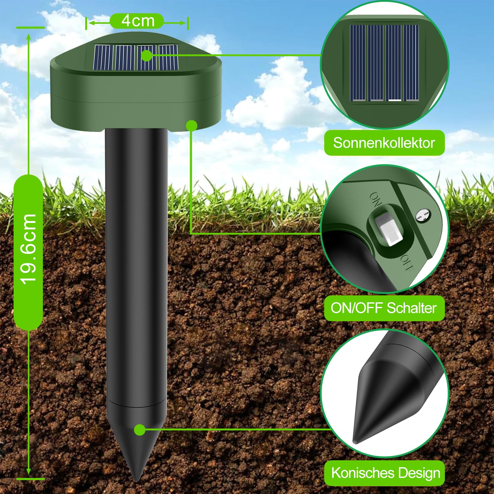 Solar Maulwurfschreck, 8 Pack Repellent Ultraschall Solarbetriebene Maulwurfschreck Stakes Wasserdicht Tiere Repeller Groundhog Snake Repeller Maulwurfschreck für Rasen Garten