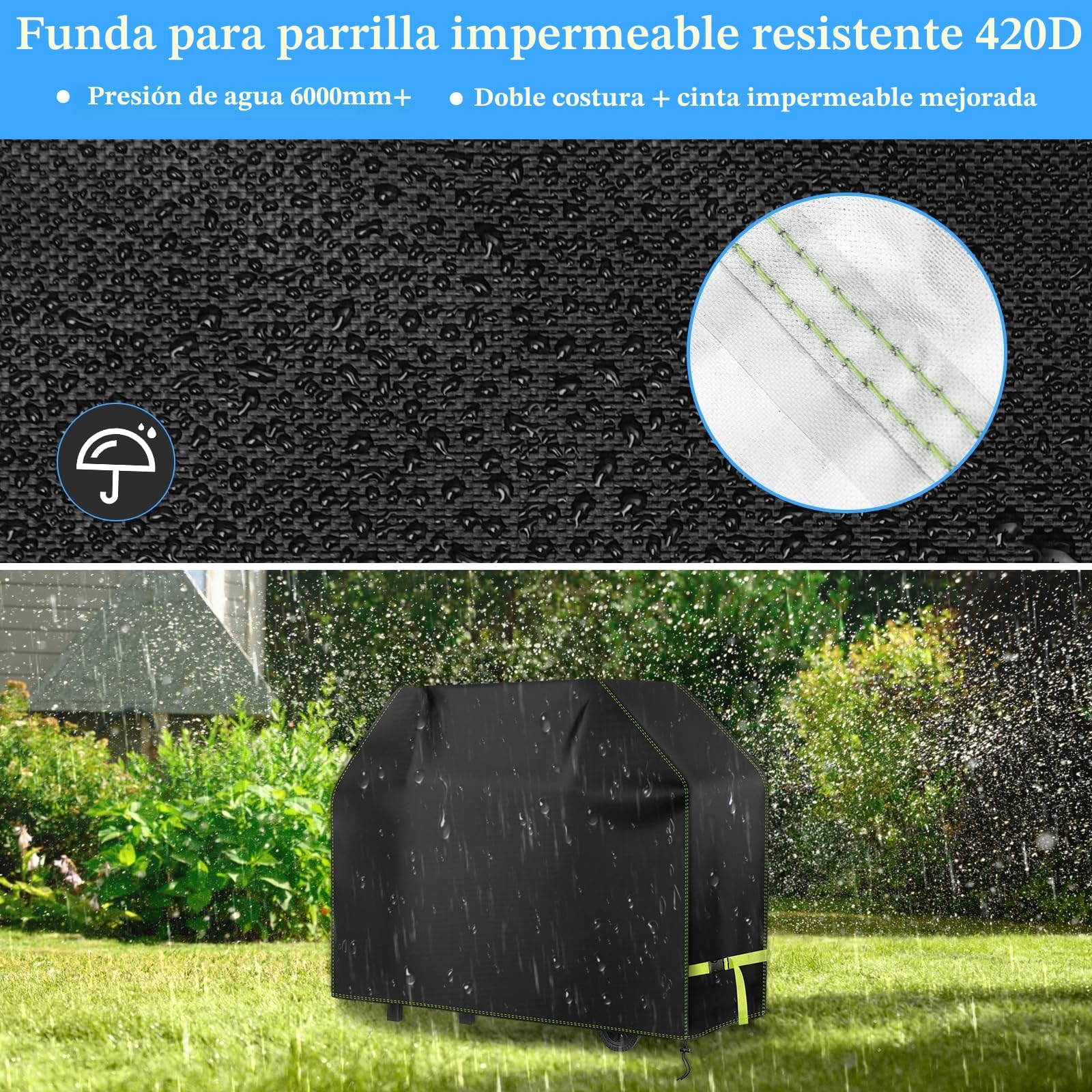 Funda Barbacoa Exterior Impermeable, VDISRR 420D Oxford Resistente al Desgarro Funda Protectora para BBQ 117 x 66 x 117 cm, Cubierta de Barbacoa Exterior Anti-Viento/Anti-Polvo/Anti-Humedad/Anti UV