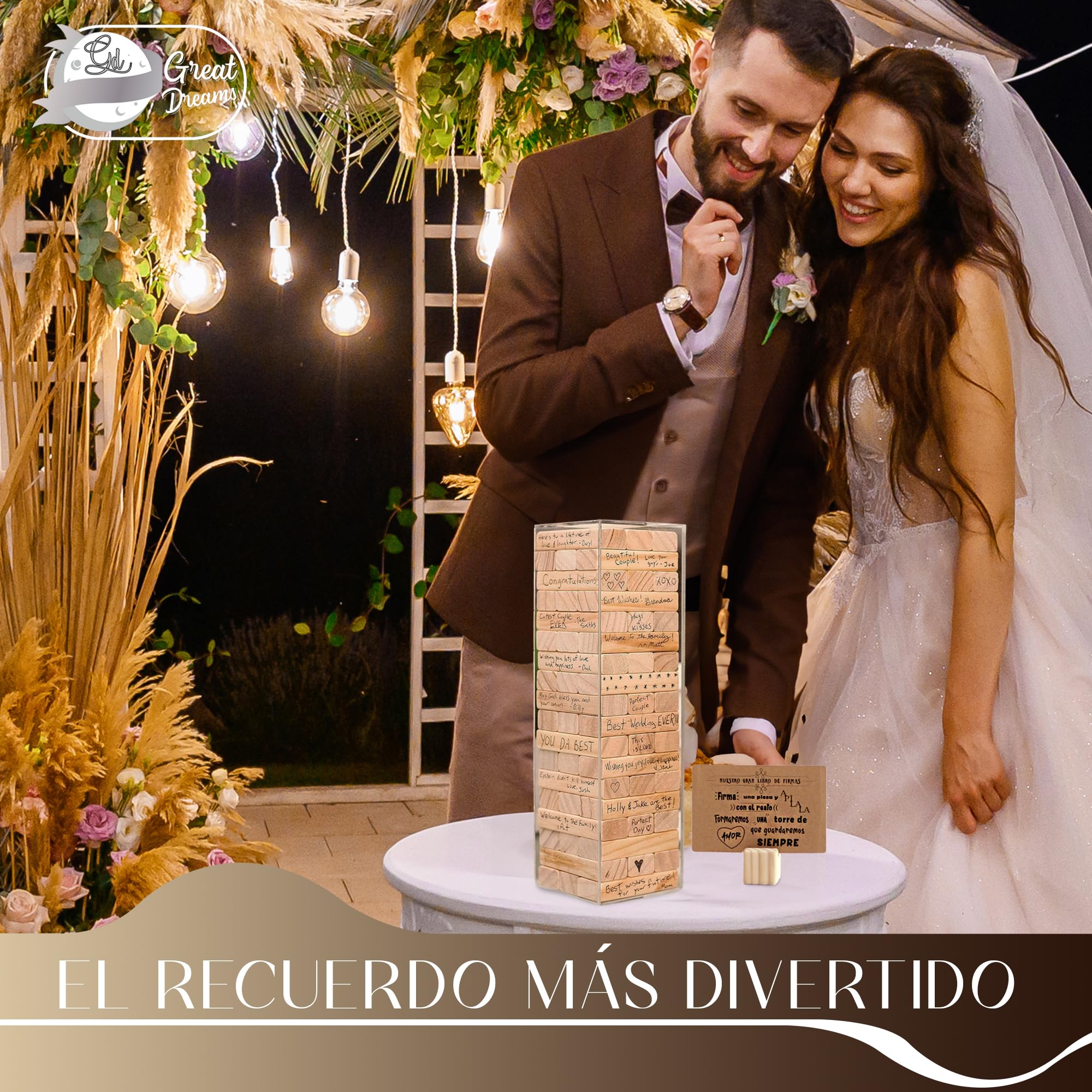 GreatDreams® Livre de Signatures de Mariage - Livre de Signatures Alternatif - Blocs de Signatures avec Boîte et Base Rotative - Livre d'or Alternatif.