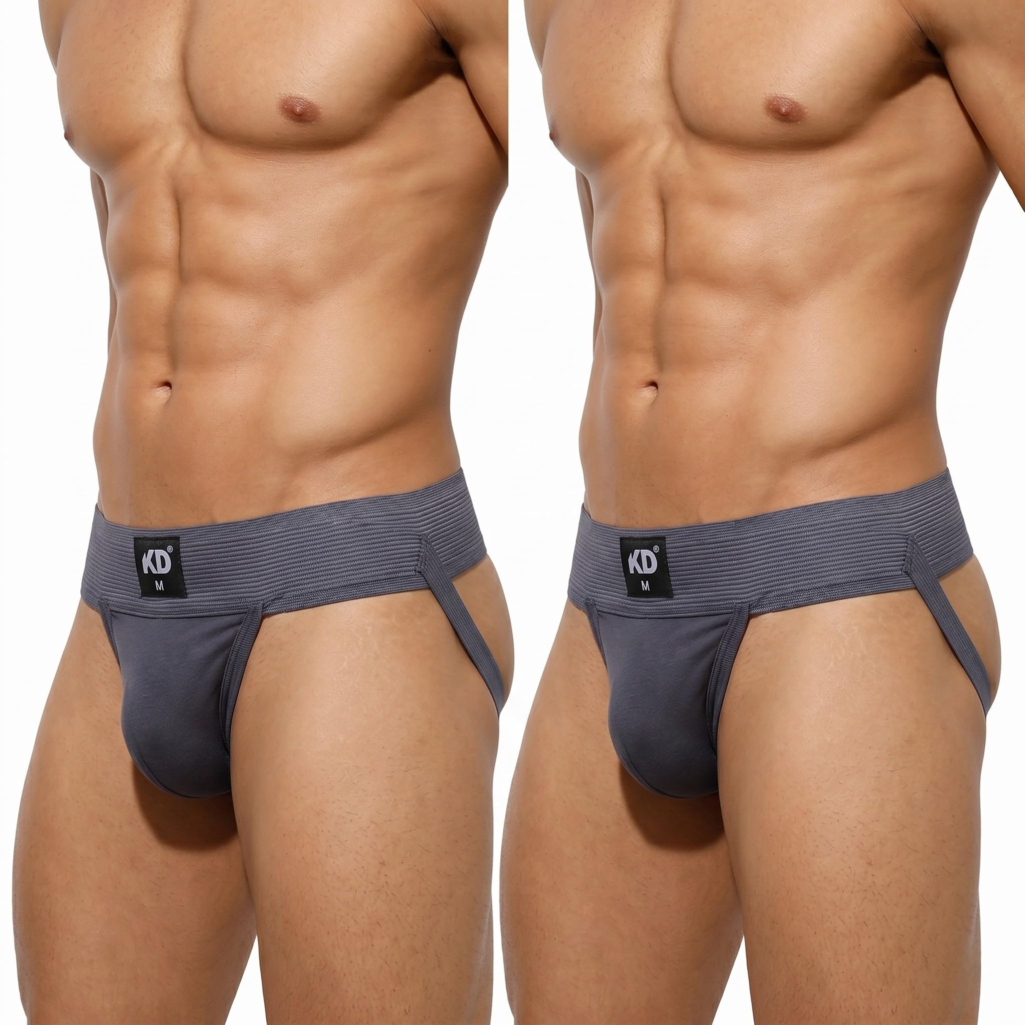 KD Willmax Organic Cotton Jockstrap Gym Supporter – 3” Waistband, Soft & Durable (Grey Pack 2, 2X-Large)