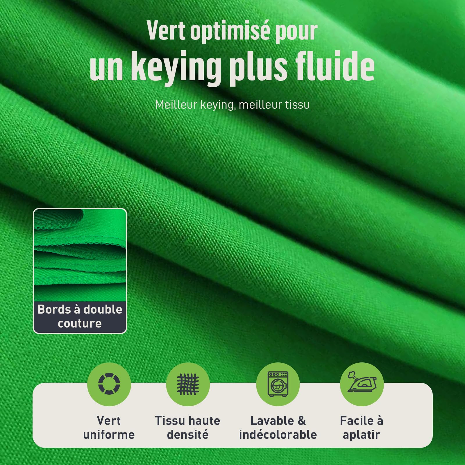 Fond Vert avec Support 1,5x2m Pliable Toile de Fond Photo Studio Green Screen pour Vidéo Photographie Chromakey
