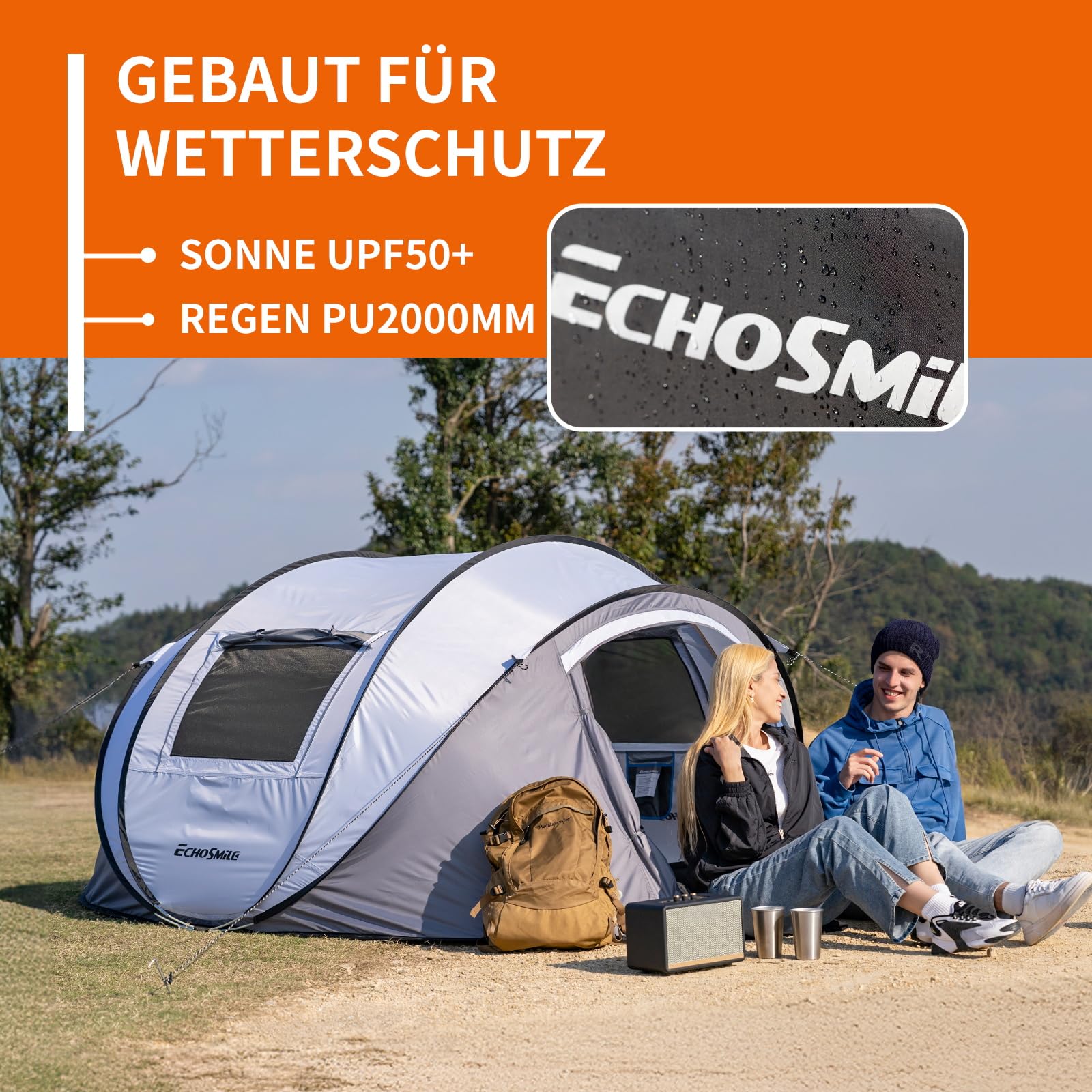 EchoSmile Pop up Zelt 4-8 Personen, Wurfzelt Wasserdicht mit 2 Belüftungsfenstern, Familienzelt & Campingzelt für Picknick, Wandern und Outdoor Aktivitäten