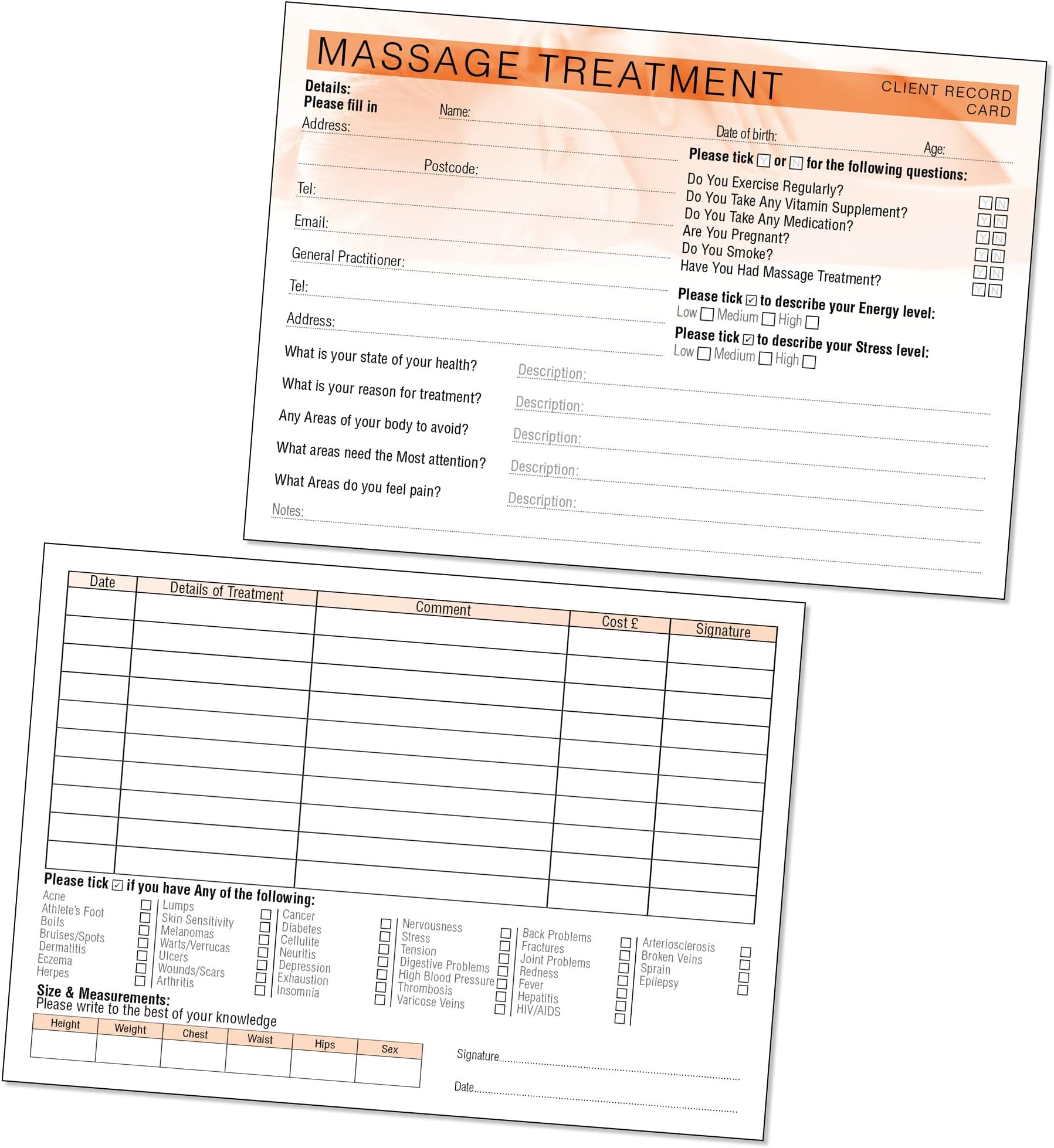 Spray Tan Client Record Card Treatment Consultation Form for Mobile