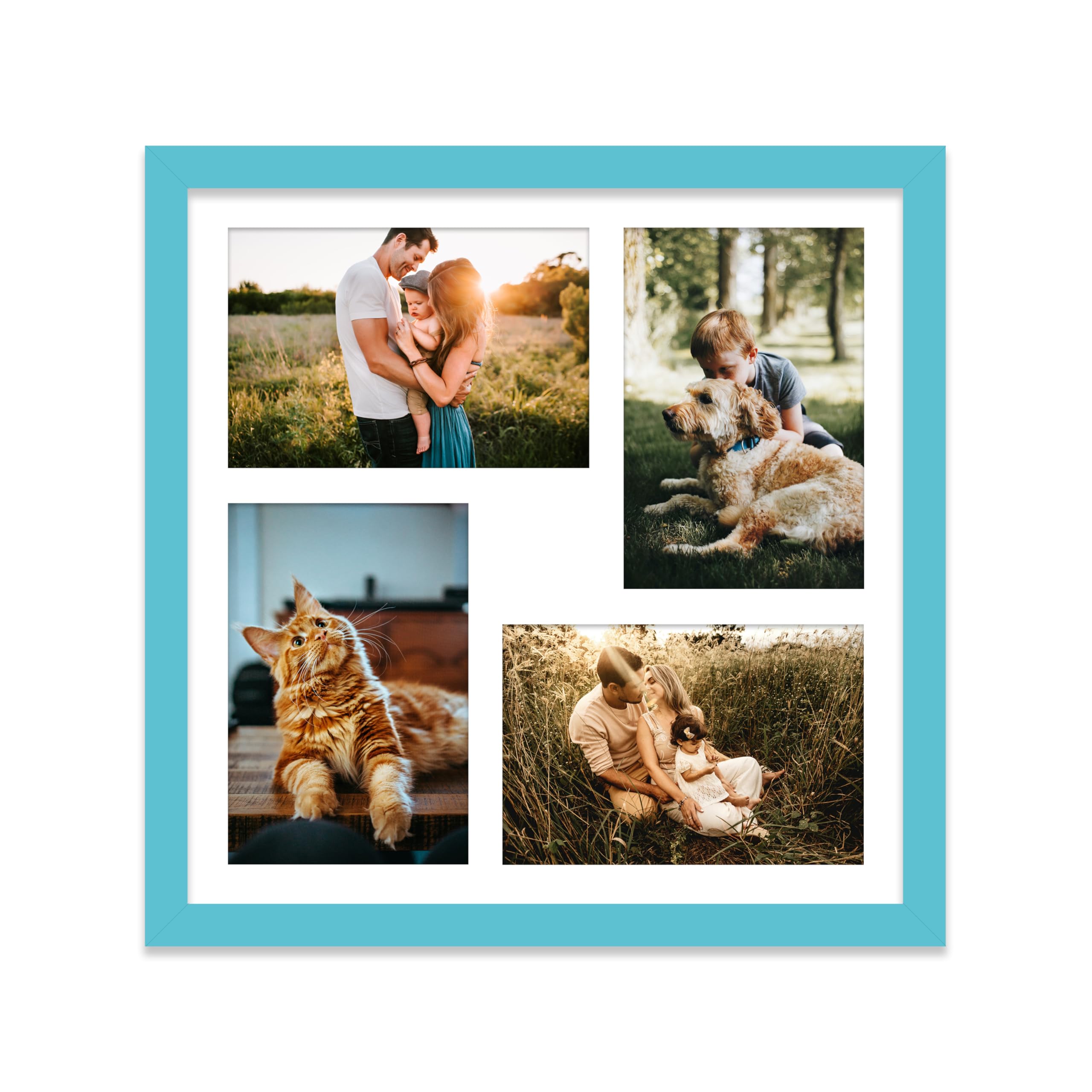 12x12 Inch 4 Opening Photo Collage Frame, Display Four 6x4 Inch Photos, Multi Aperture Family Picture Frame, Turquoise — image 1