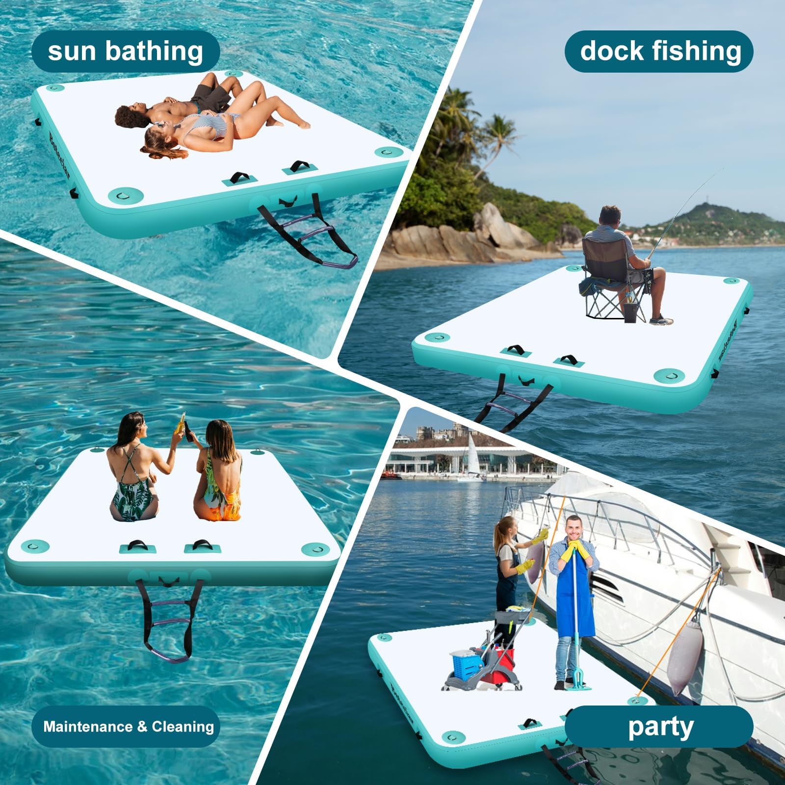 Pontile Galleggiante Gonfiabile per 2-6 Persone, Dock Gonfiabile per Acqua con Scala e Pompa d'aria Elettrica, Piattaforma Galleggiante da Pesca
