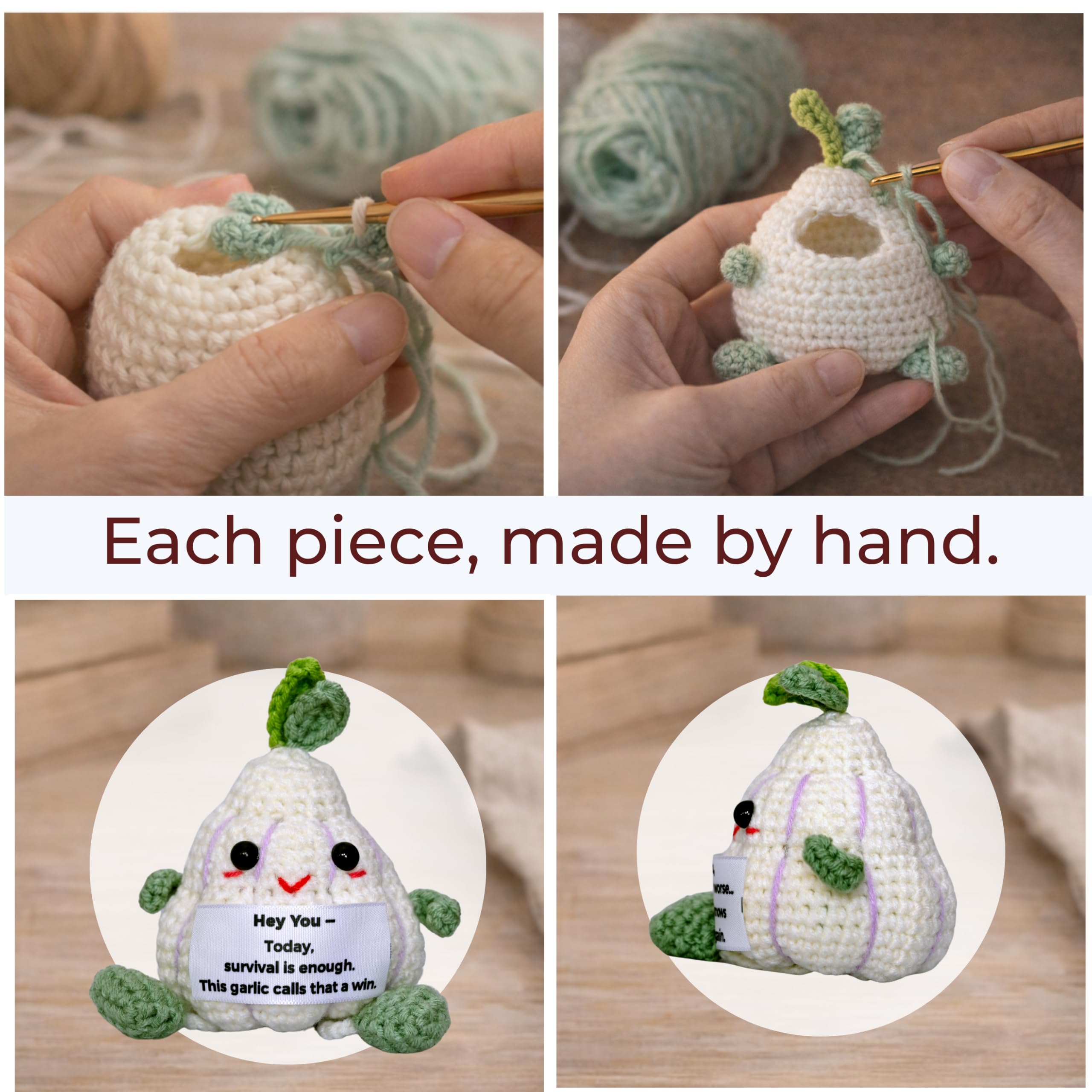 Handmade Crochet Decorative Gift with Meaningful Quote – Garlic Friends Design – Cute Design Collection for Men and Women, Romantic Gift for Valentine's Day, Birthday, and Christmas