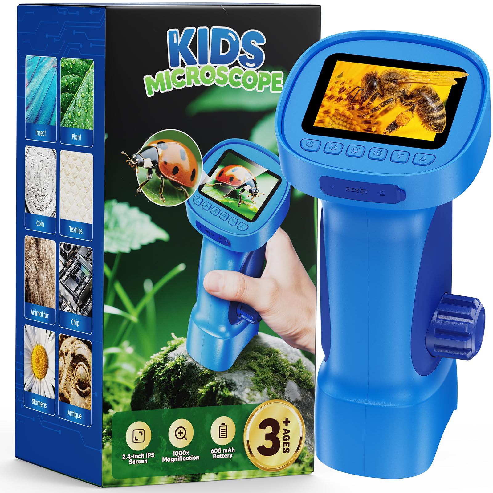 ASPOVEN Mmicroscope for Kids 200-1000X - Handheld Digital Microscope Kids, Microscope with Camera, Video, USB Connection PC, STEM Science Toys for 4-12 year old Boys and Girls Gifts
