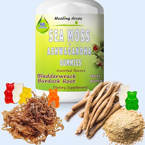 Miniatura 3 de Sea Moss Gummies Ashwagandha with Bladderwrack Burdock Root, Alkaline Keto Vegan Non-GMO Diet, Dairy and Gluten Free – by Healing Drops