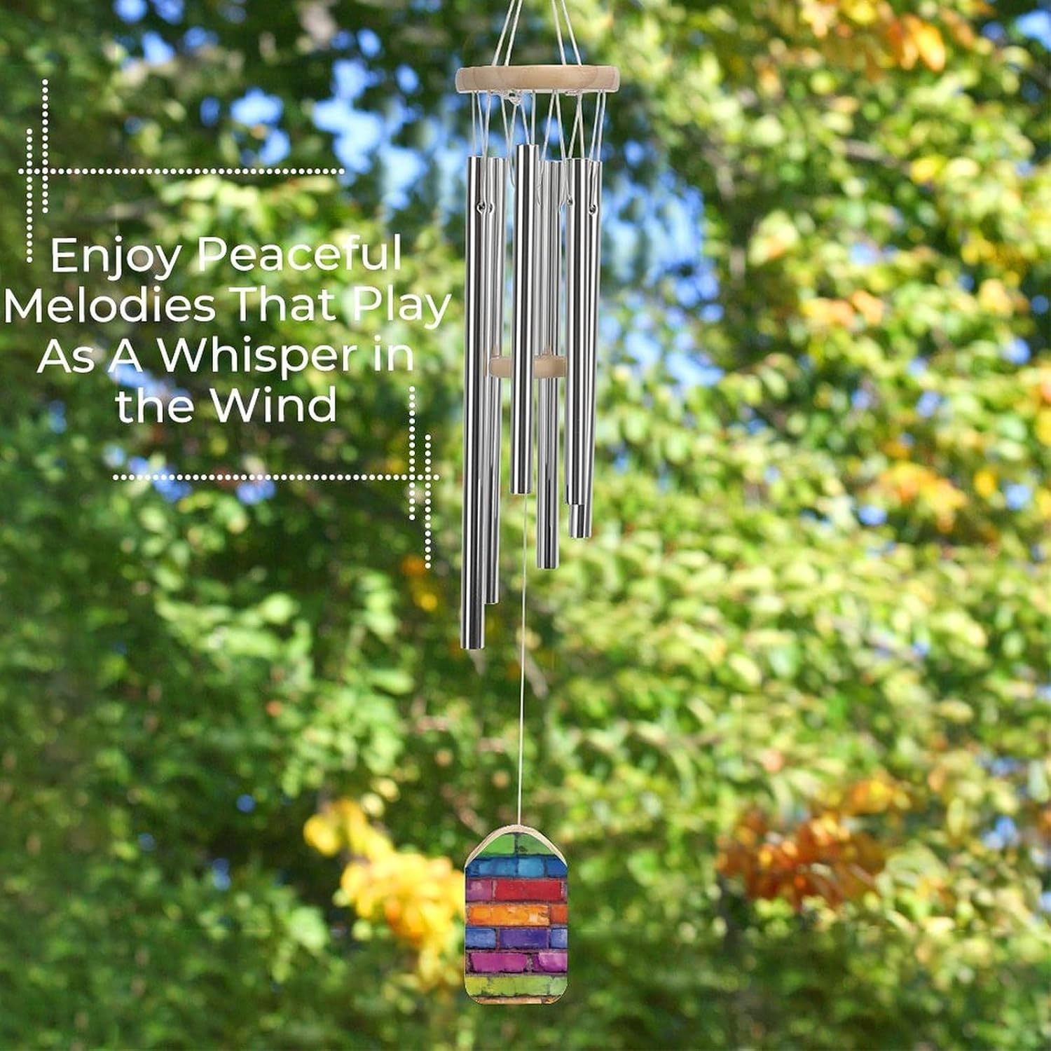 Rainbow Wall Brick Wooden Wind Chimes Deep Tone Memorial Windchime for Outside Garden Home Decoration