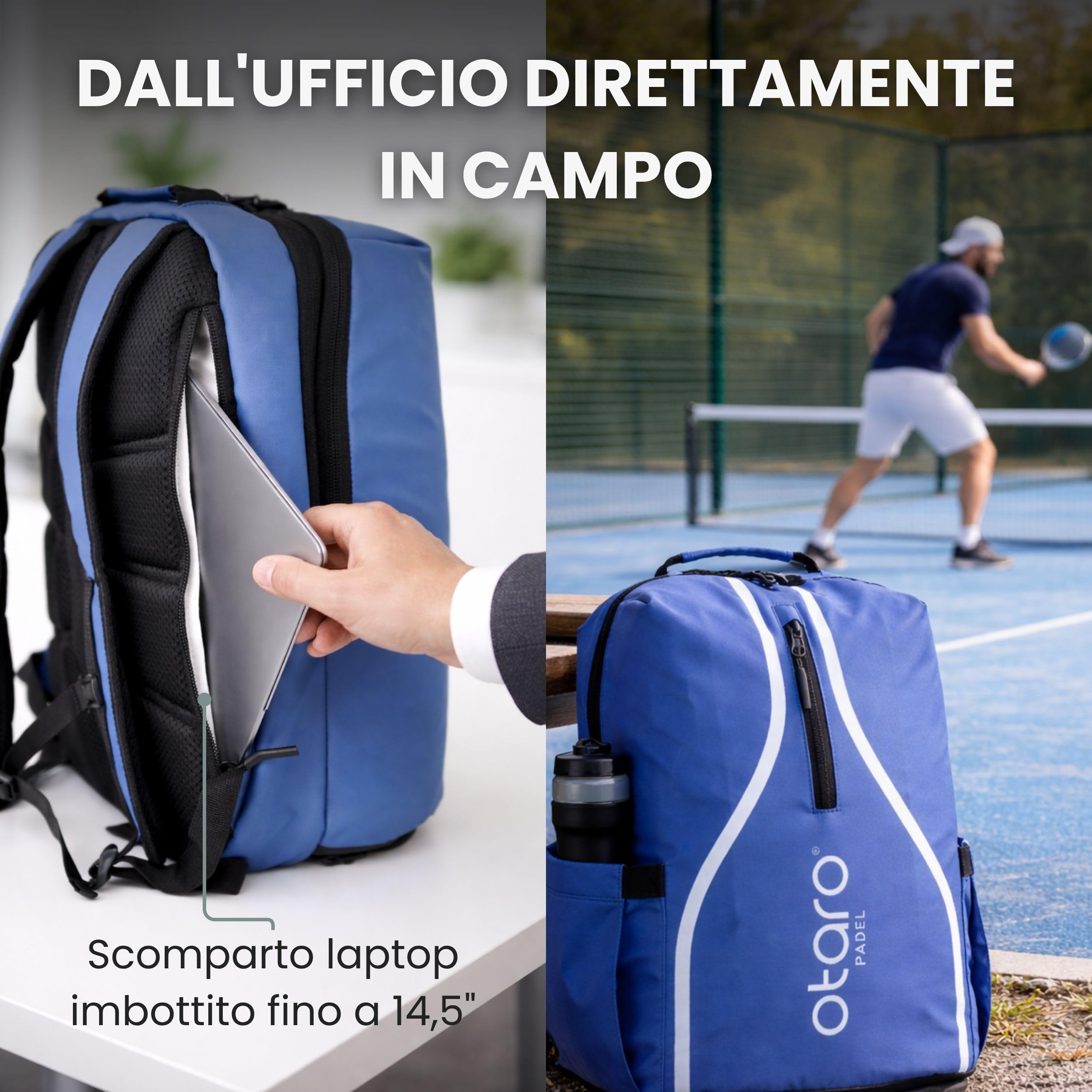Otaro Zaino Padel | 35L | Zaino con porta scarpe, scomparto per racchette e laptop | Borsone padel per 2 racchette padel, abbigliamento e accessori | Comodo e stiloso | Borsa padel uomo e donna