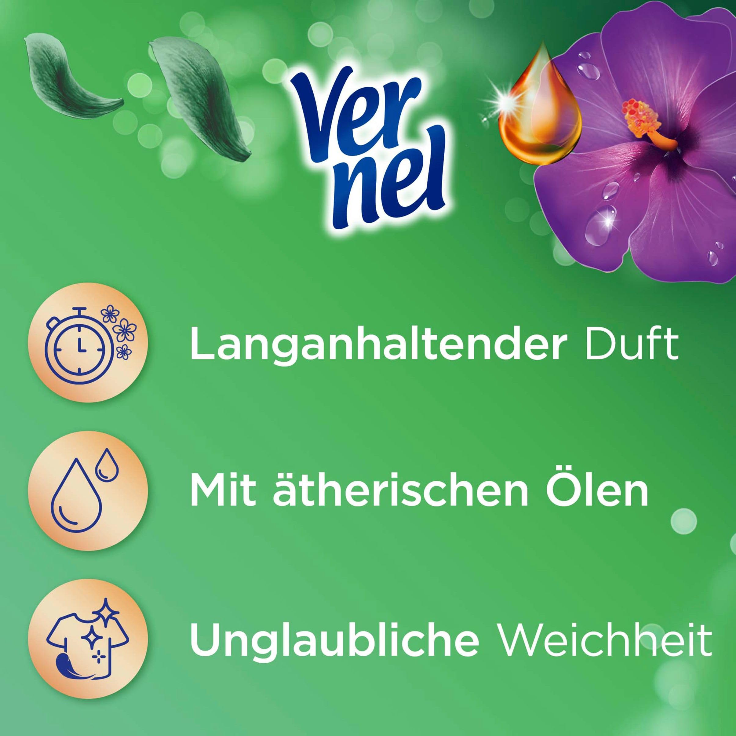 VERNEL Aromatherapie Faszinierender Dschungel Weichspüler 444WL (12x37 Waschladungen), langanhaltender Wäscheduft mit ätherischen Ölen für 24/7 Frische, recycelbare Flasche