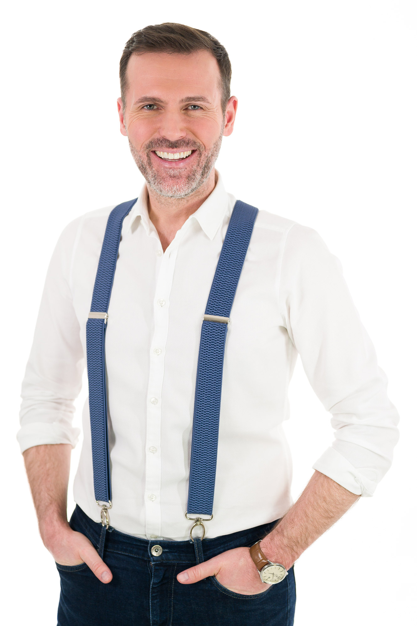 Olata Heavy Duty X-Shape Braces/Suspenders With Plastic Carabiner Clips 4cm White