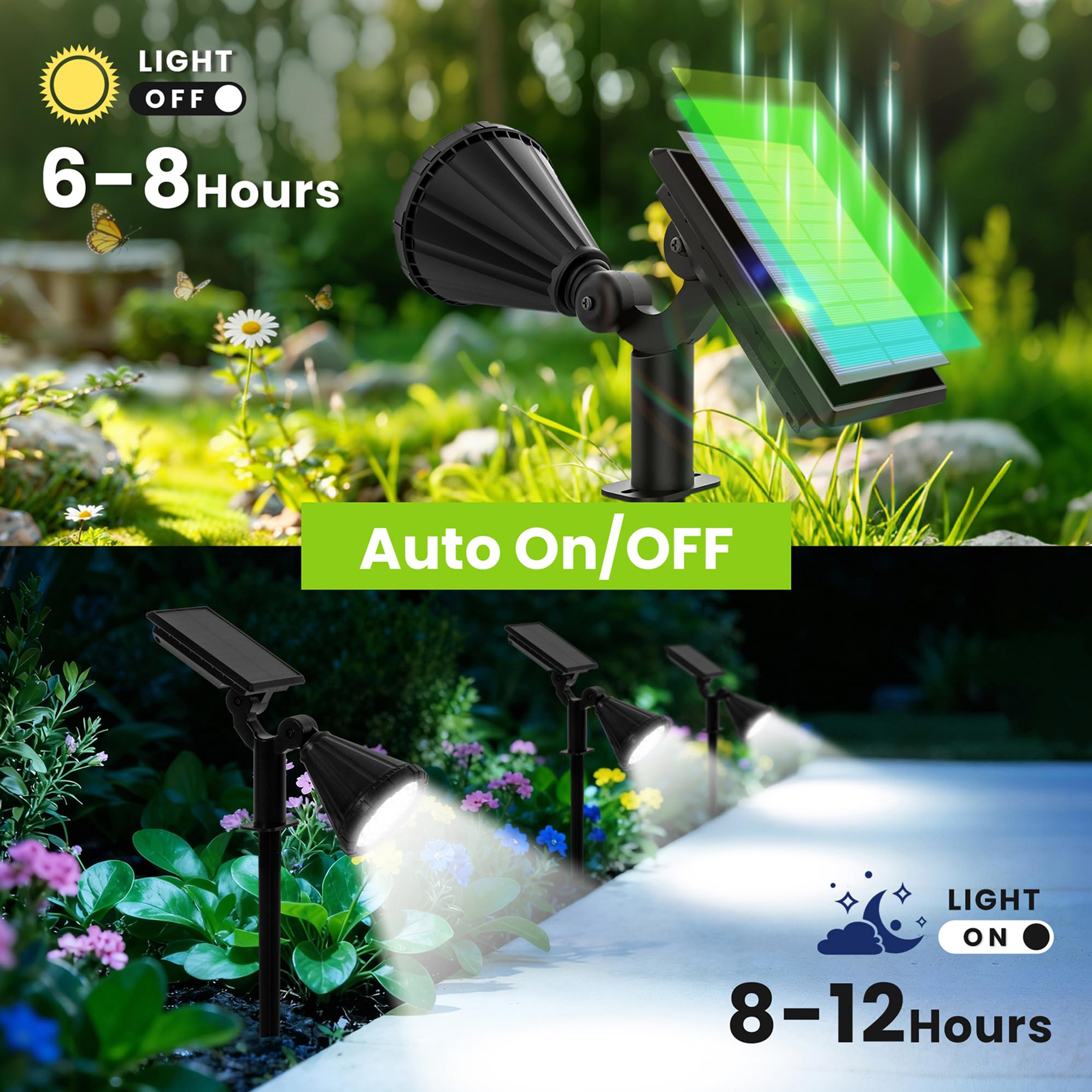 Solpex Solarne oświetlenie punktowe do użytku na zewnątrz, klasa wodoszczelności IP65, 25 diody LED, zasilane energią słoneczną reflektory do ścieżek, ogrodów, ogrodzeń (białe, 4 sztuki)