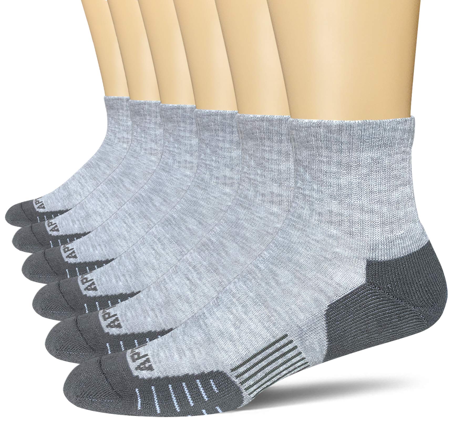 APTYID Men's Quarter Athletic Socks Performance Cushioned for Running, Hiking, Training (6 Pack)