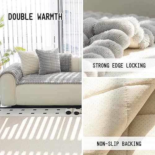 Miniatura 2 de Funda para sofá, fundas de sofá para perros, lavables, antideslizantes, a rayas, para sofá seccional, protector de muebles para forma de L (gris